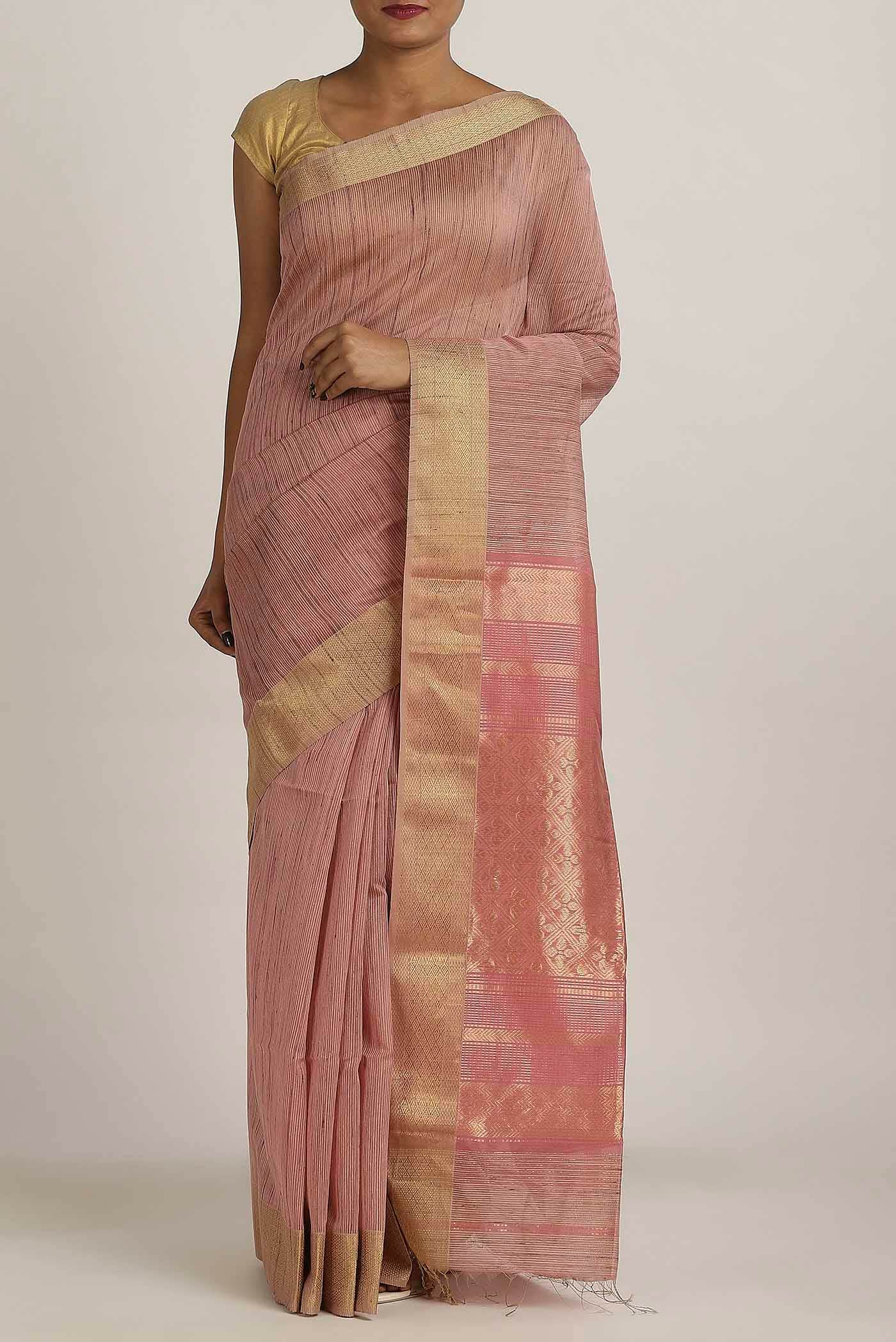 Pink Maheshwari Silk Cotton Saree