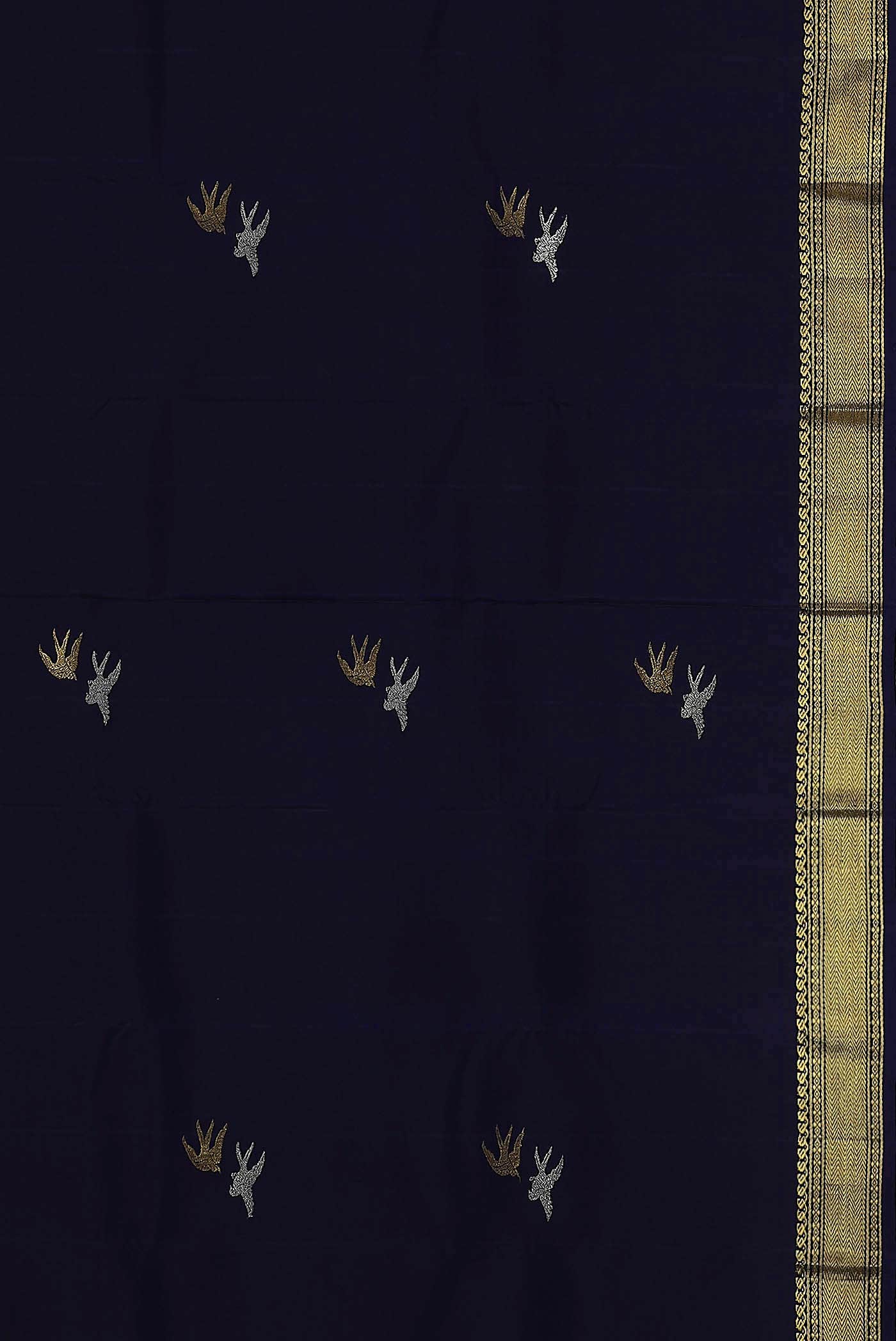 Pure Silk Pure Zari Navy Blue Kanchipuram Saree