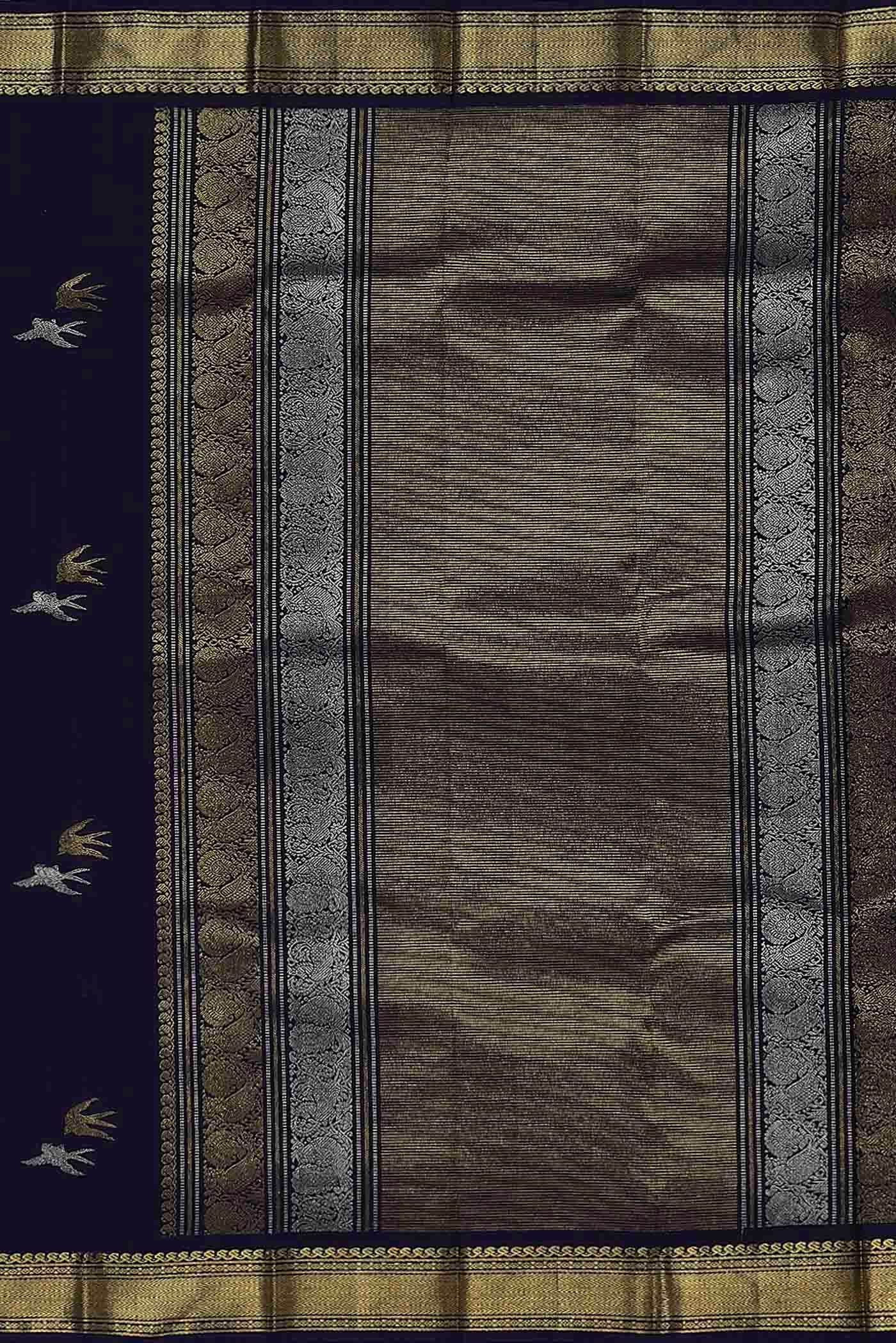 Pure Silk Pure Zari Navy Blue Kanchipuram Saree