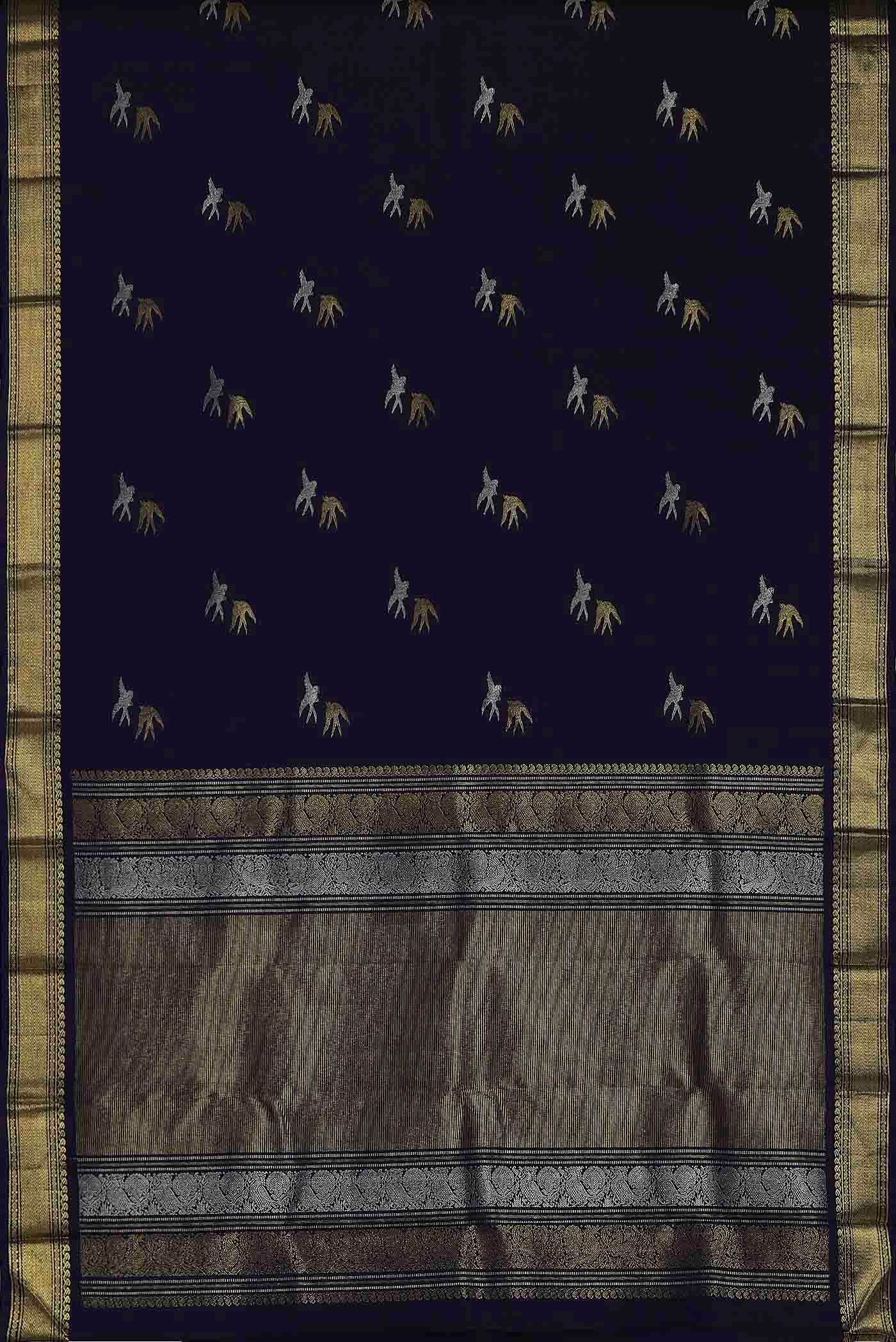 Pure Silk Pure Zari Navy Blue Kanchipuram Saree