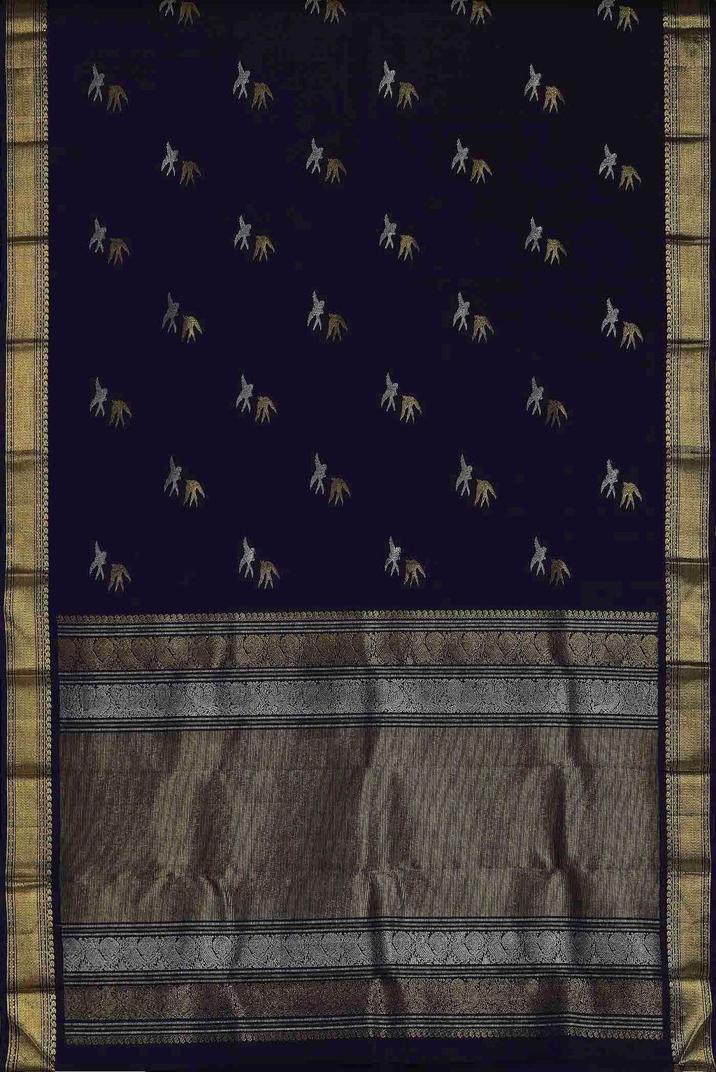 Pure Silk Pure Zari Navy Blue Kanchipuram Saree