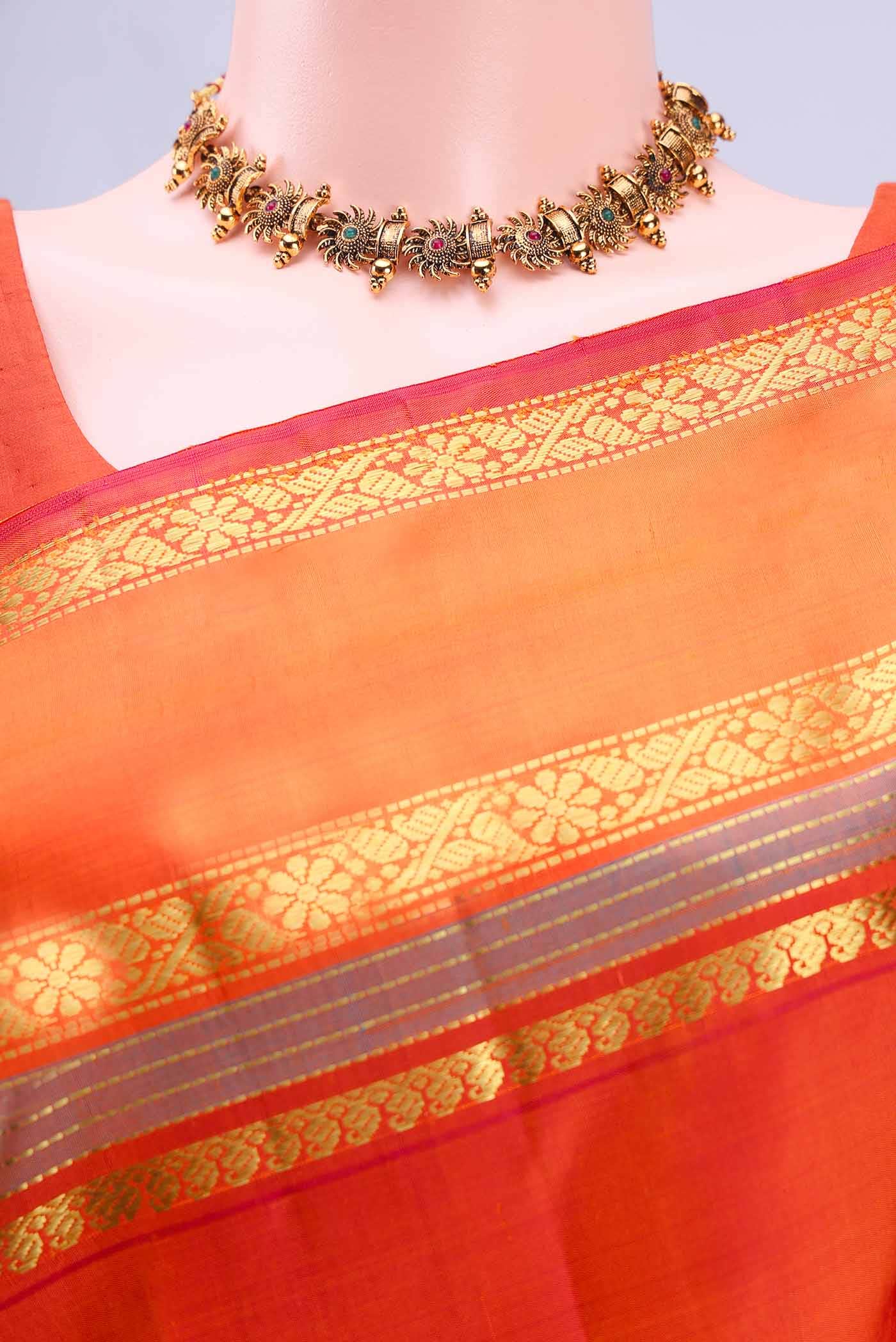 Brick Orange Kanchipuram Silk Saree