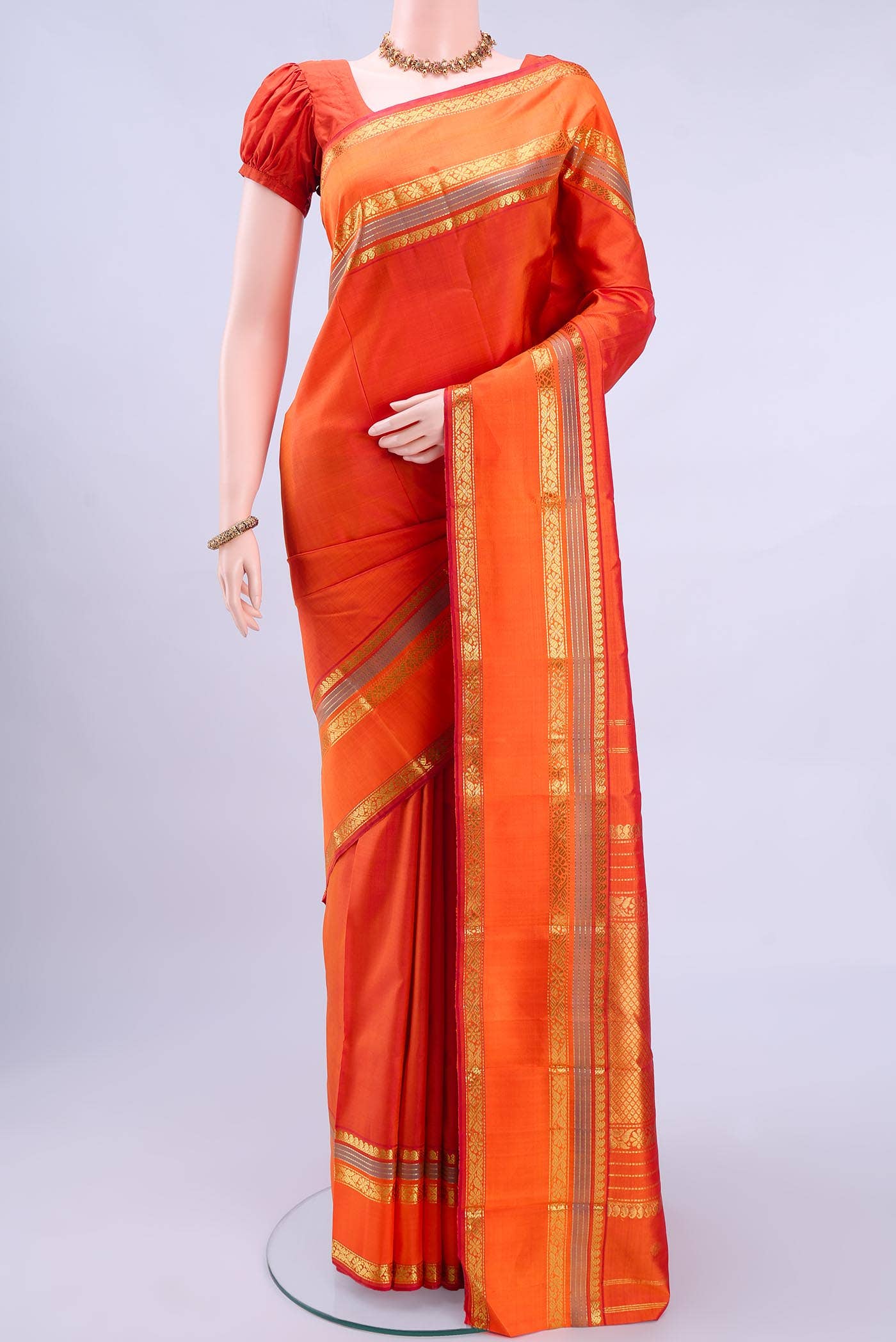 Brick Orange Kanchipuram Silk Saree