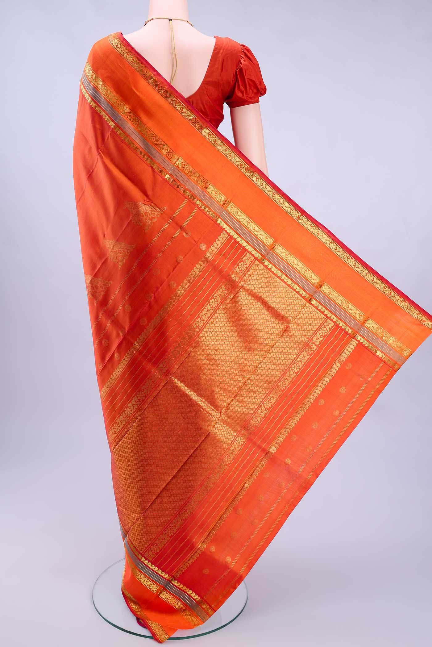 Brick Orange Kanchipuram Silk Saree
