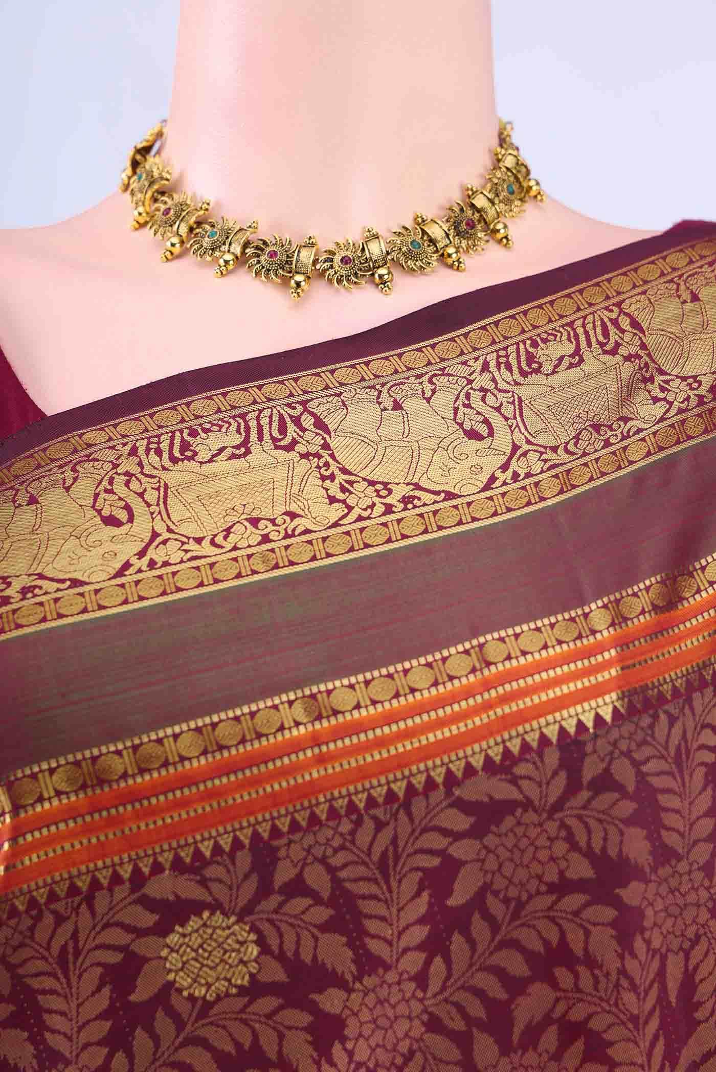 Maroon Kanchipuram Silk Saree
