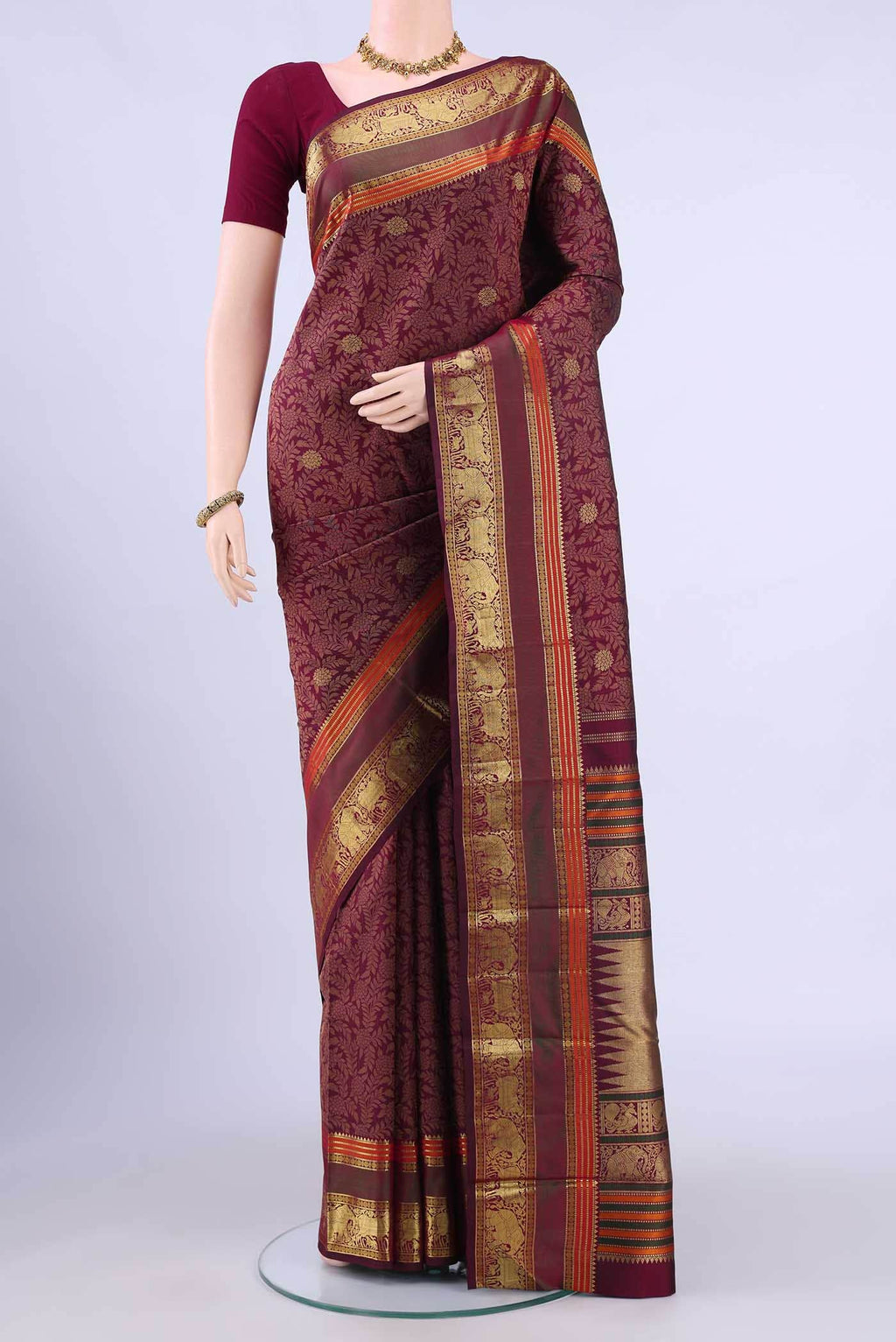 Maroon Kanchipuram Silk Saree