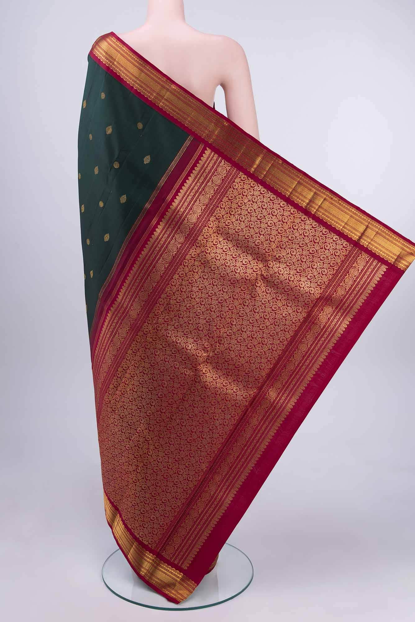 Pure Silk Pure Zari Bottle Green Kanchipuram Saree