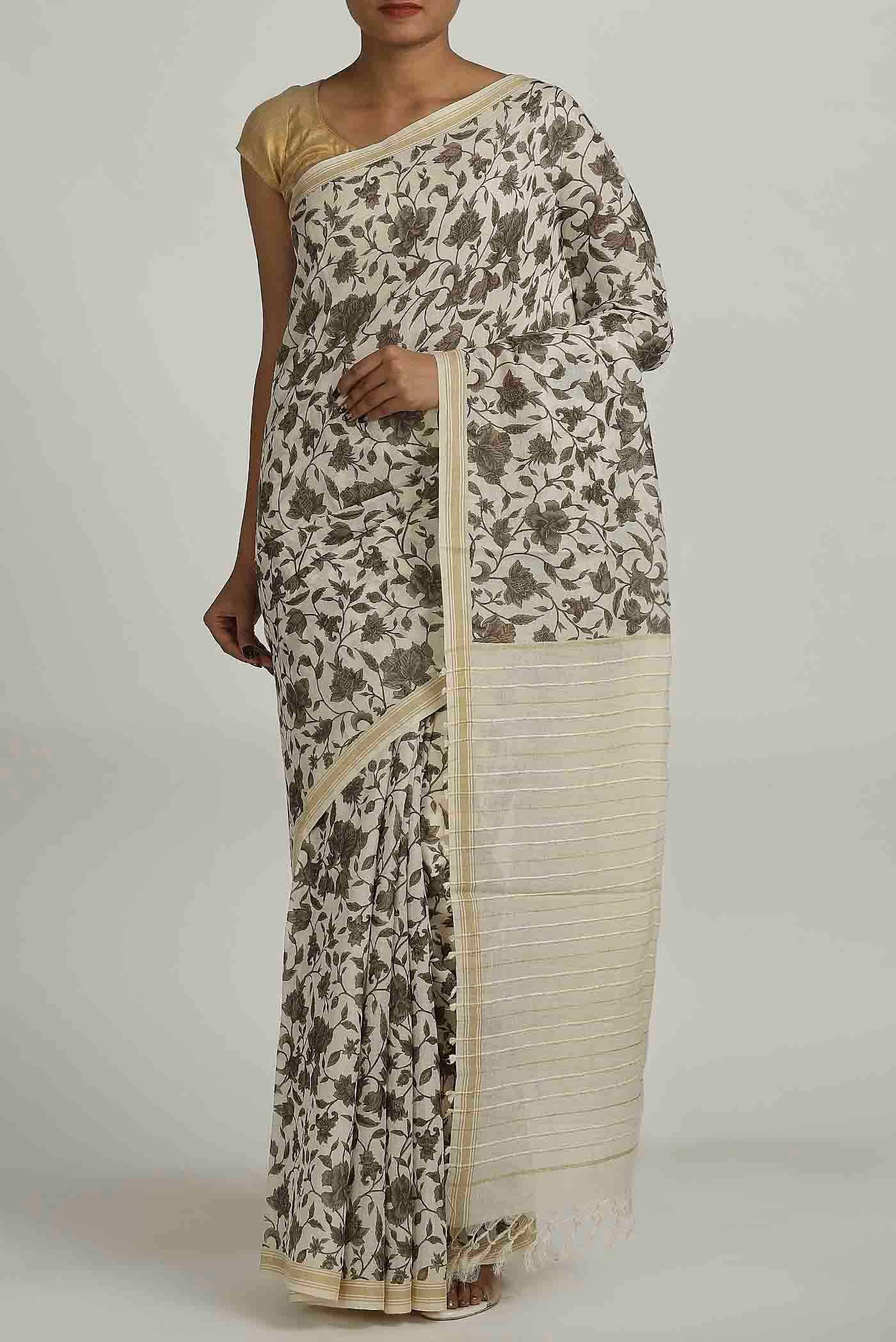 Beige Tussar Saree