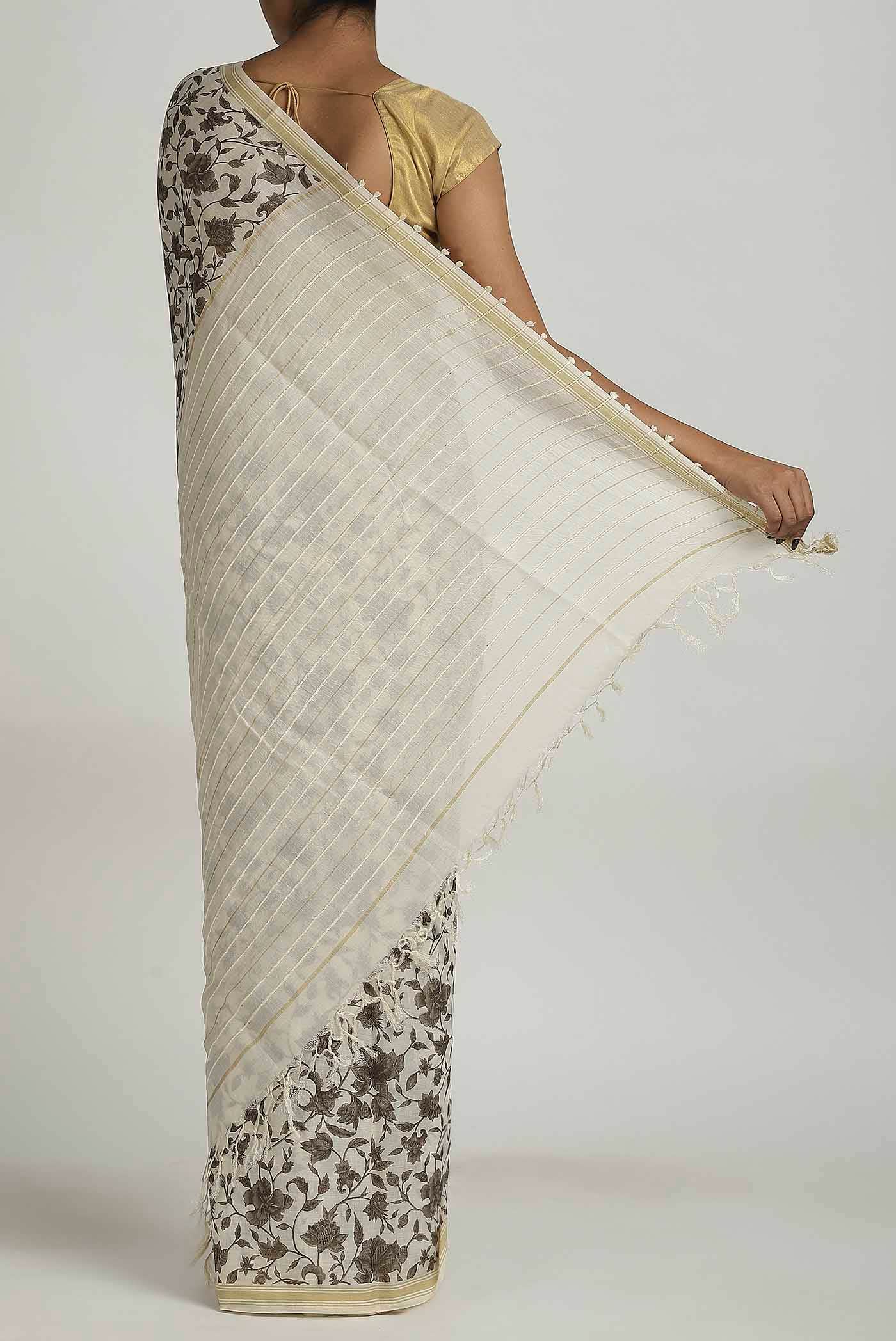 Beige Tussar Saree