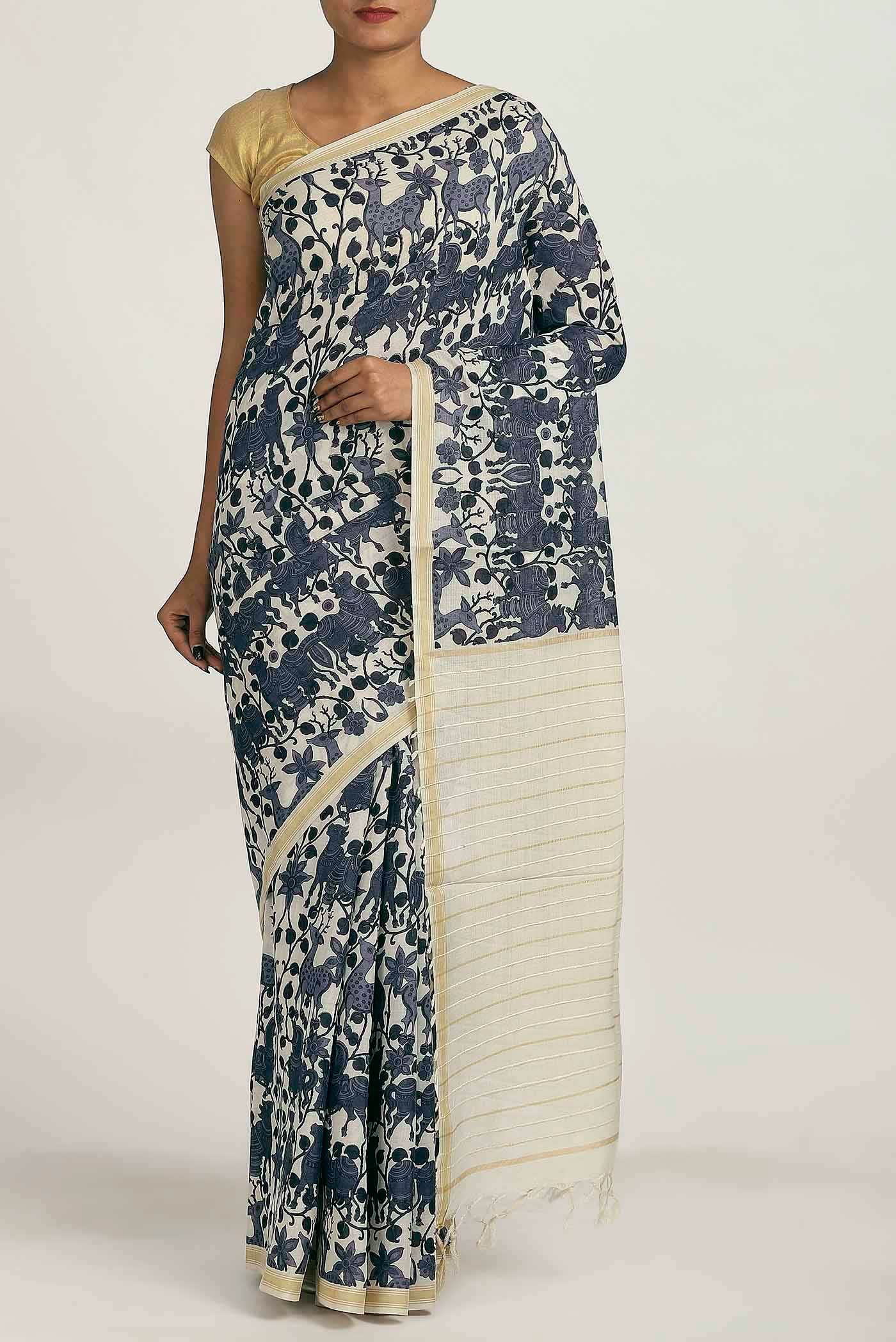 Beige Tussar Saree