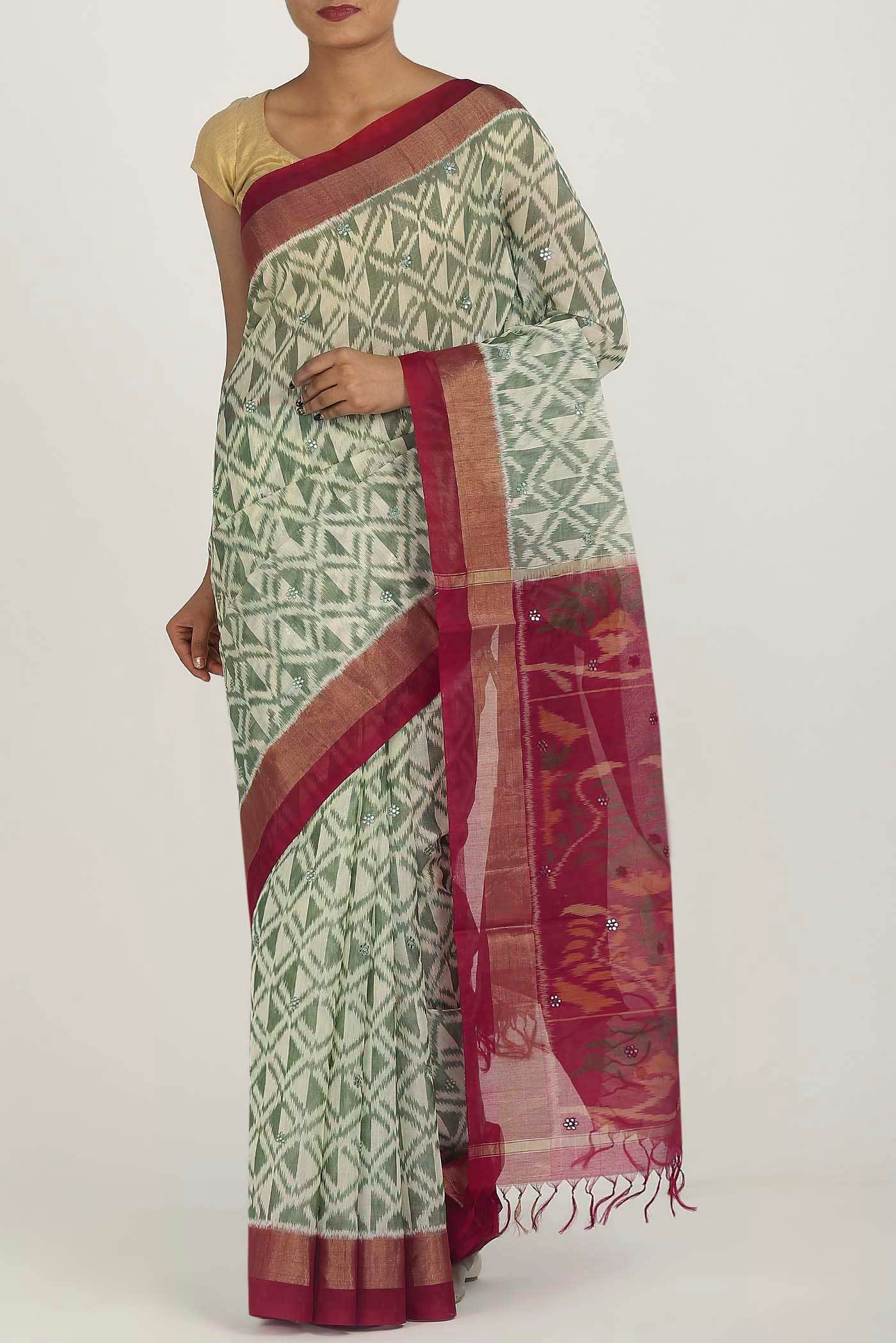 Beige Silk Cotton Saree
