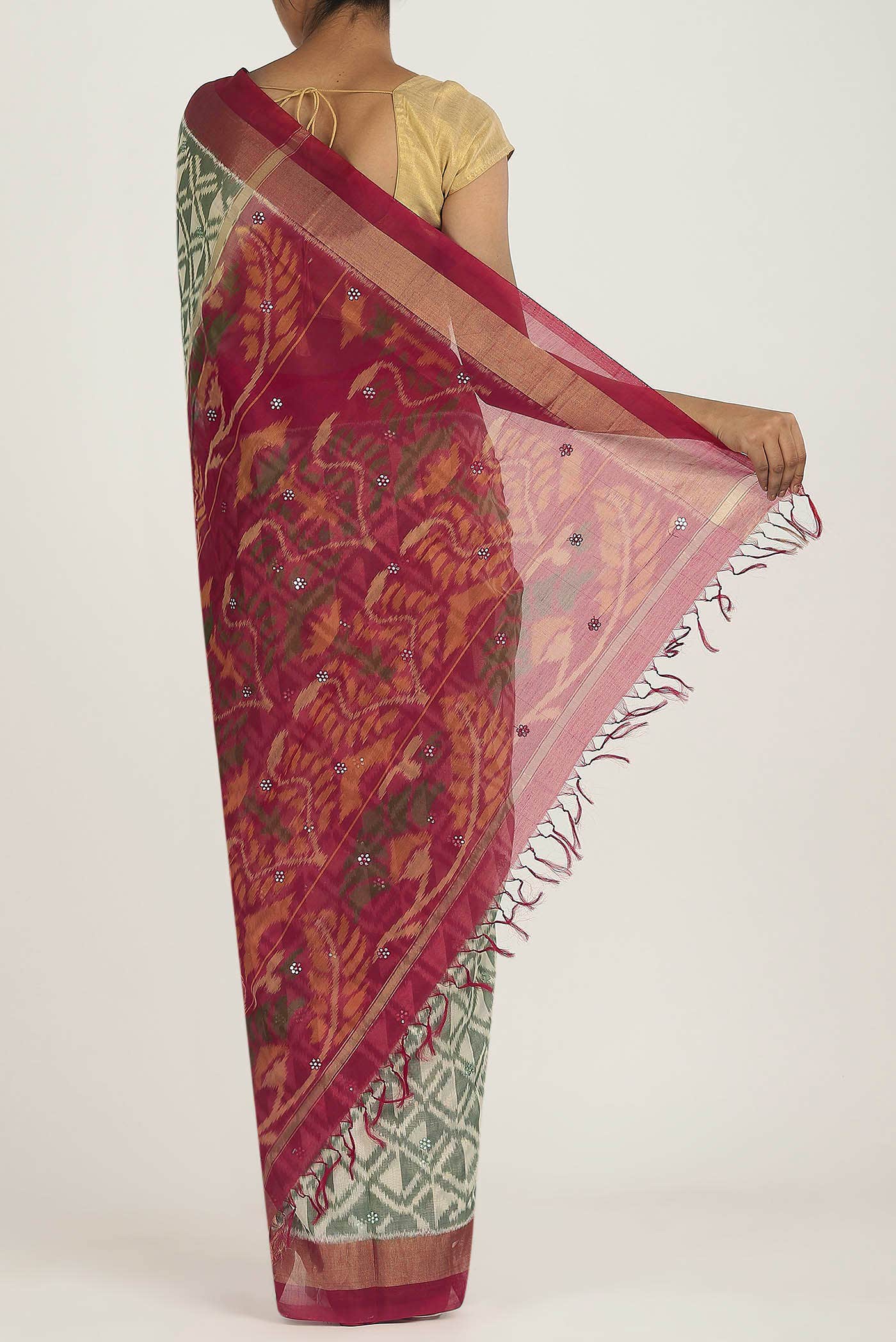 Beige Silk Cotton Saree