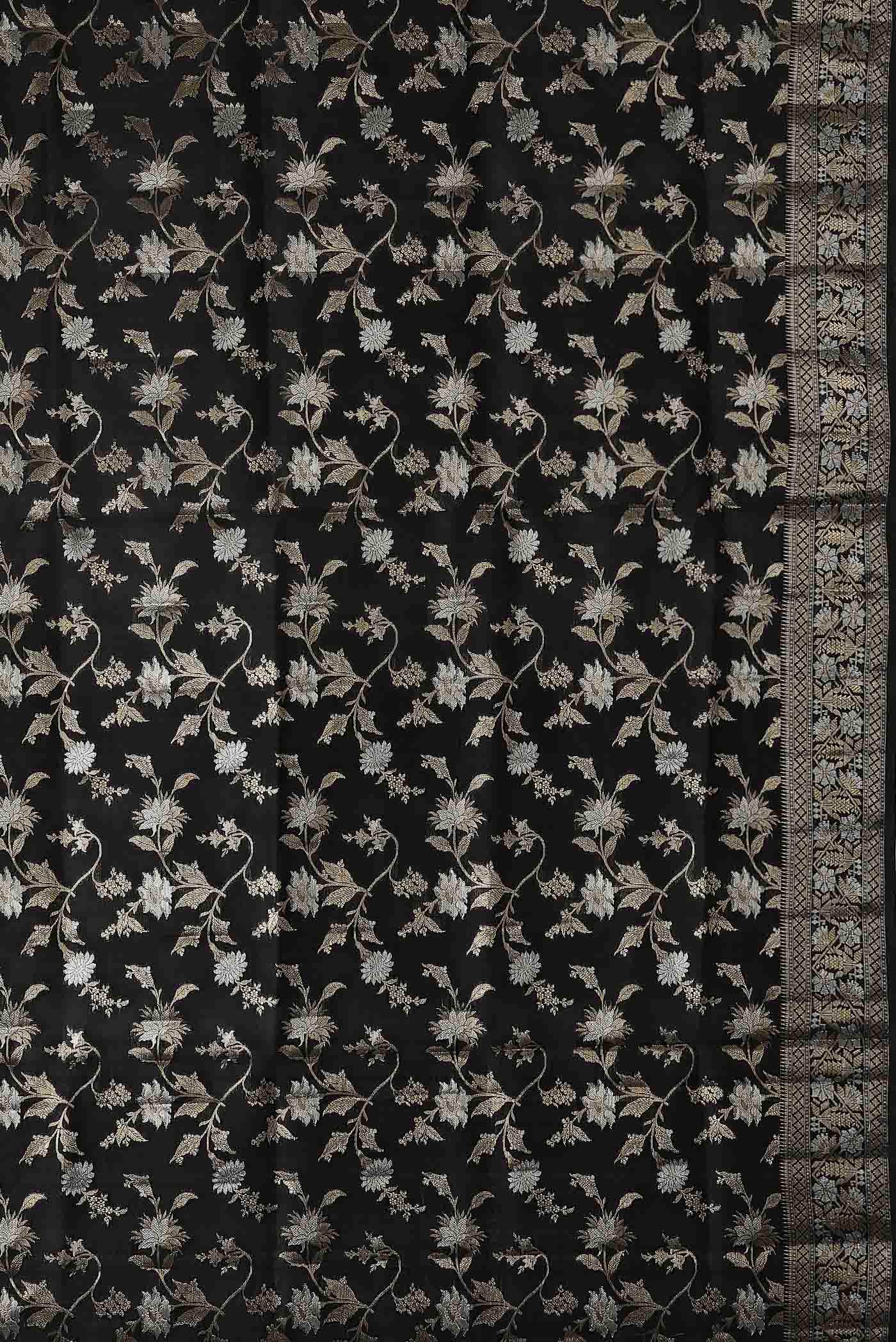 Black Banarasi Raw Silk Saree