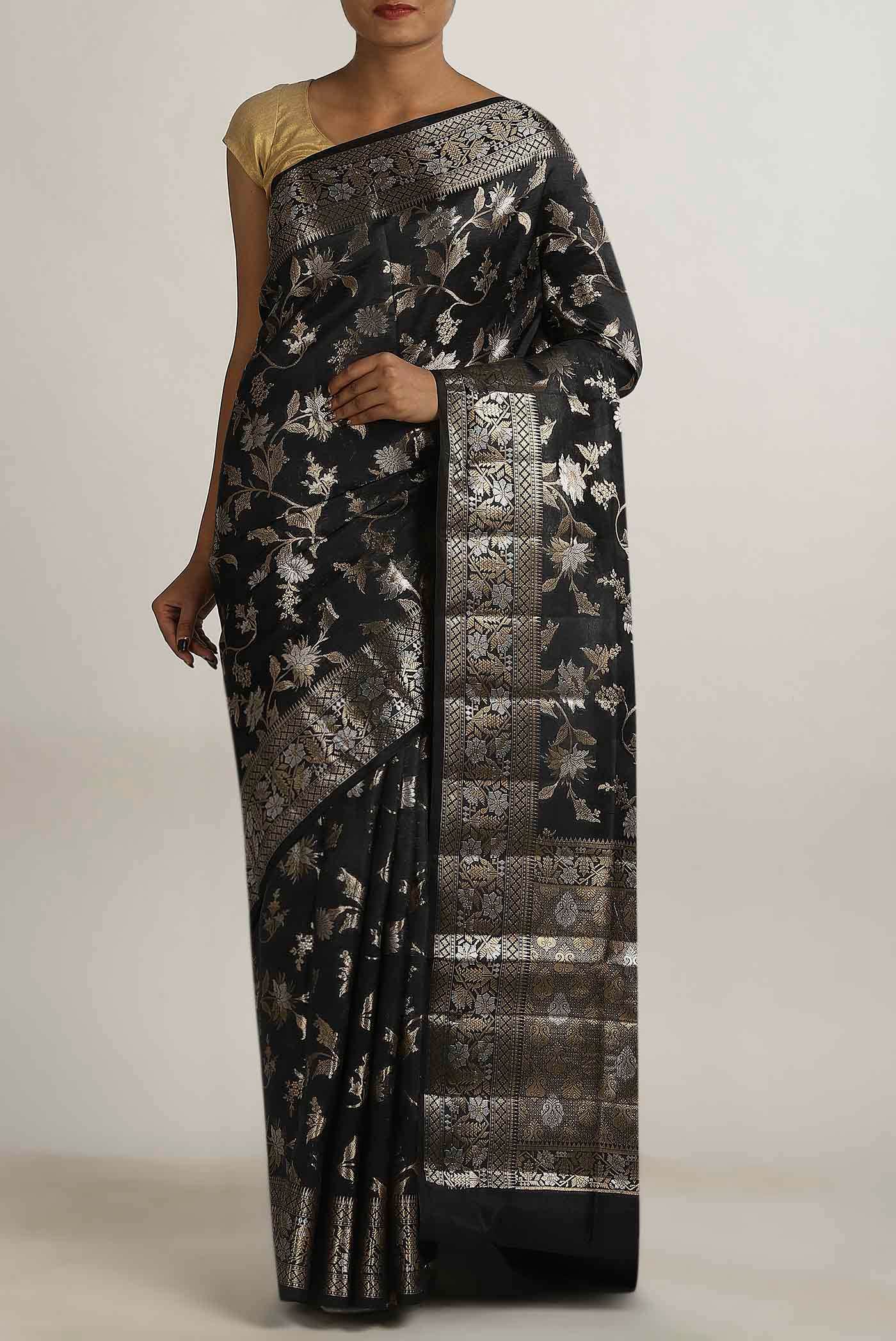Black Banarasi Raw Silk Saree