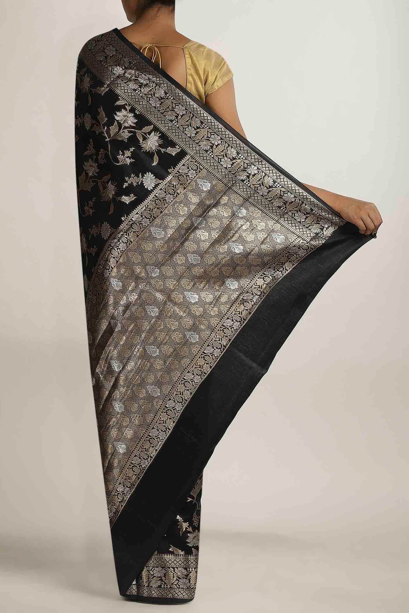 Black Banarasi Raw Silk Saree