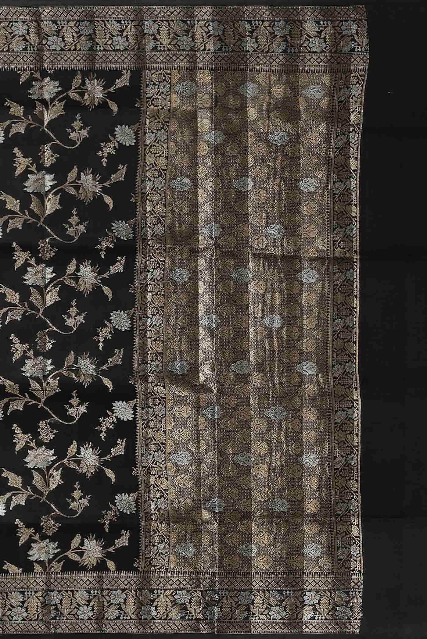 Black Banarasi Raw Silk Saree