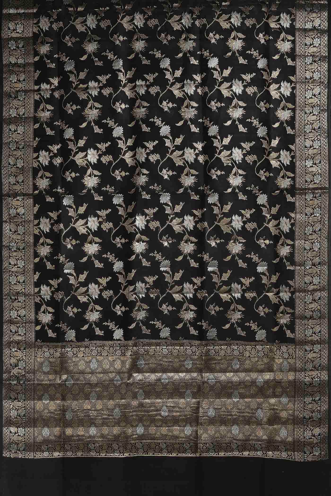 Black Banarasi Raw Silk Saree