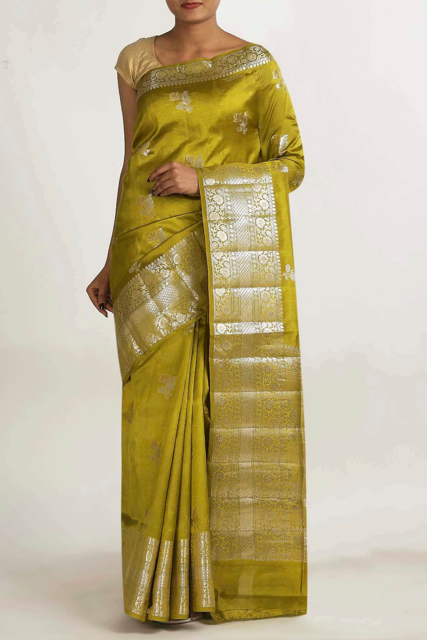 Green Banarasi Raw Silk Saree