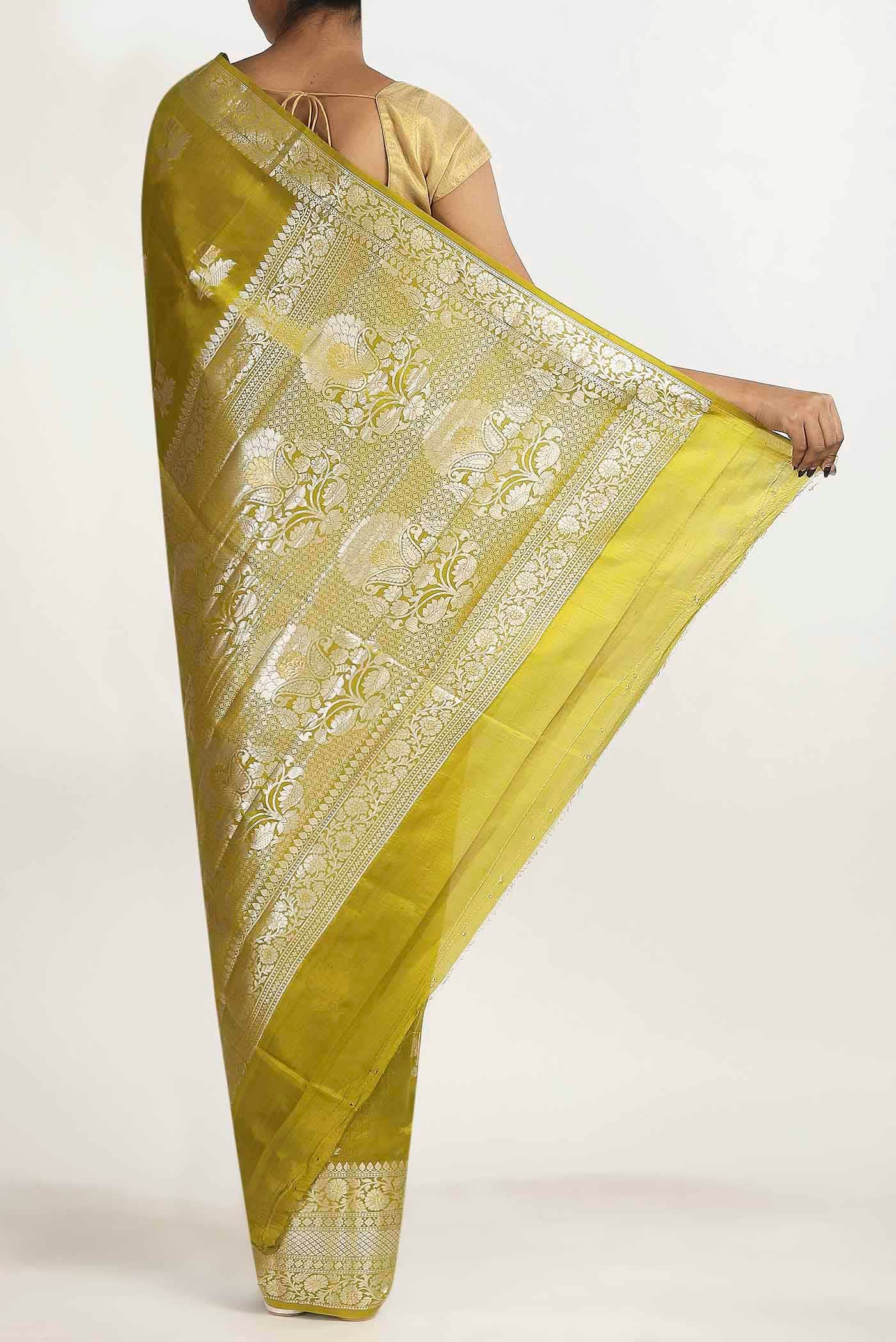 Green Banarasi Raw Silk Saree