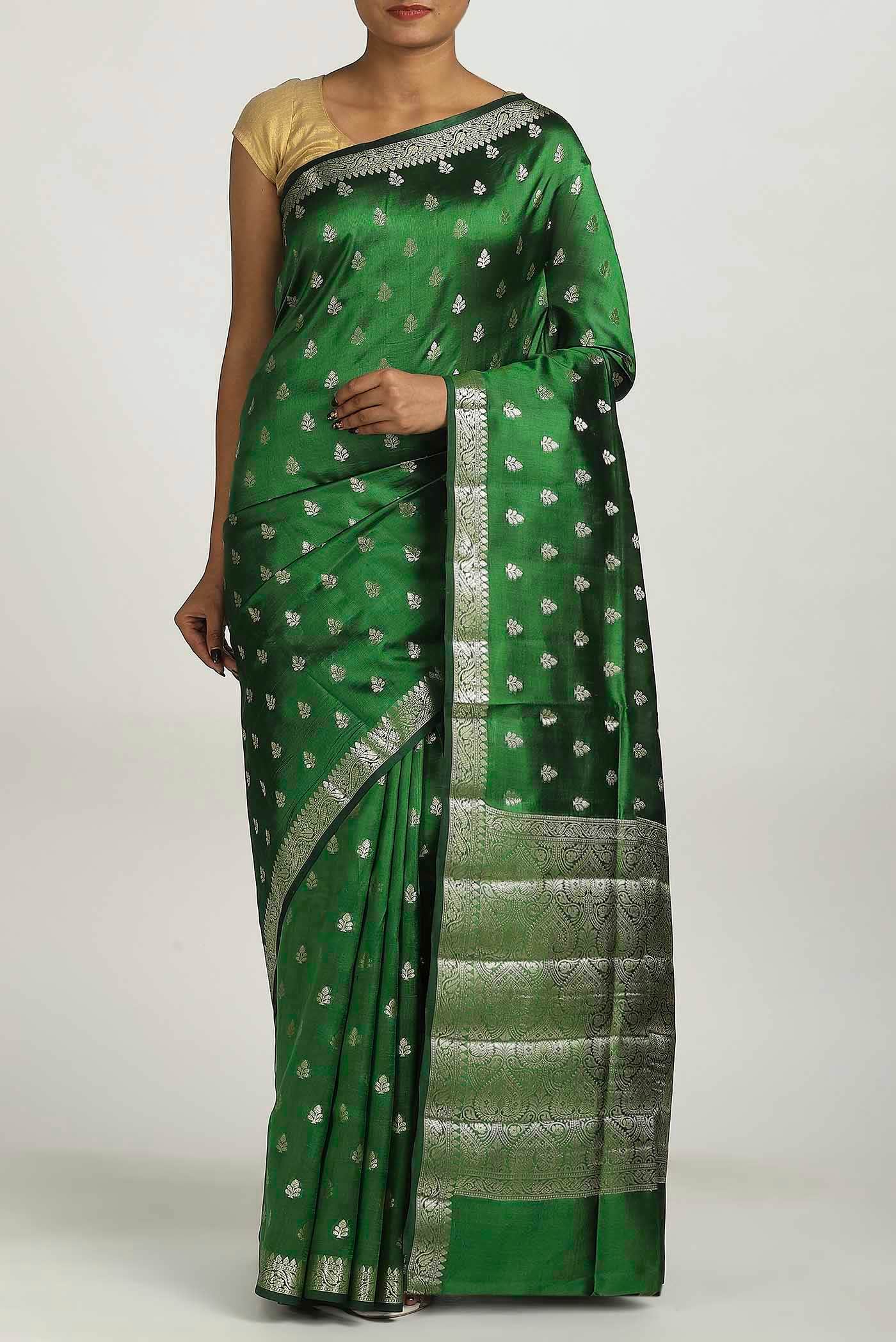 Green Banarasi Raw Silk Saree