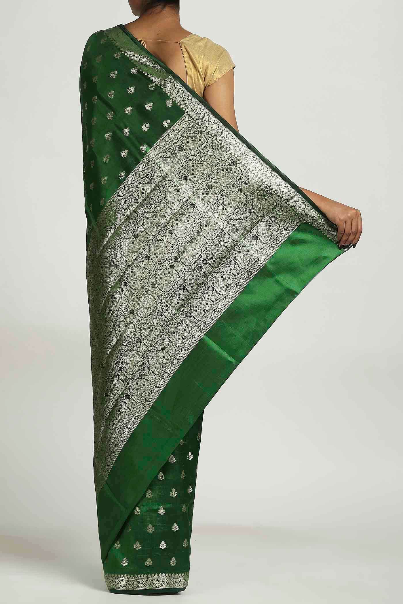 Green Banarasi Raw Silk Saree
