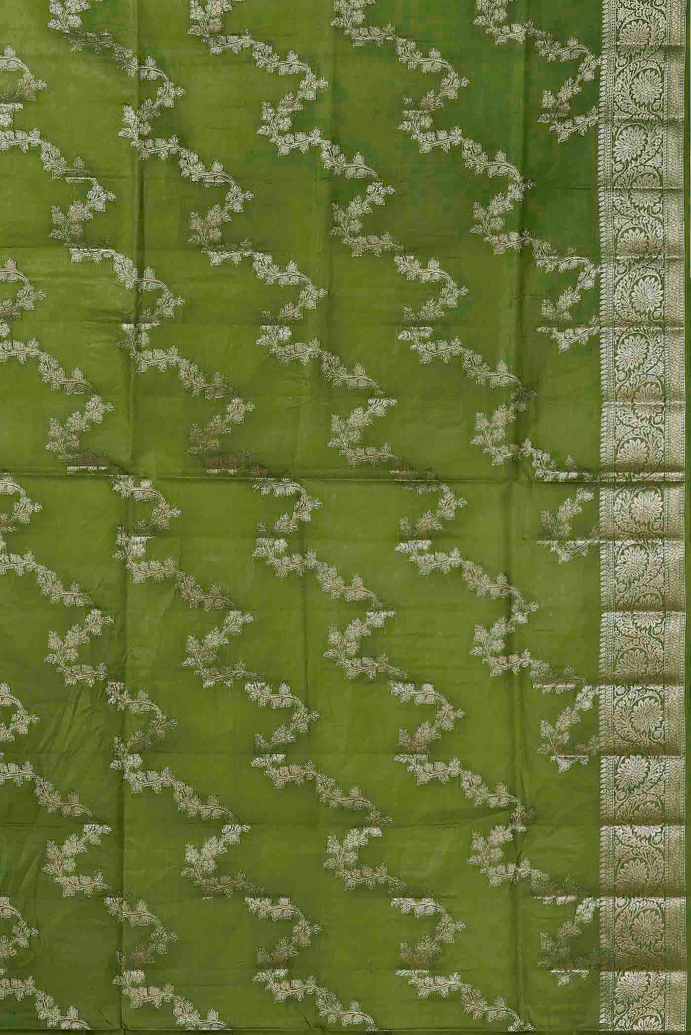 Green Banarasi Raw Silk Saree