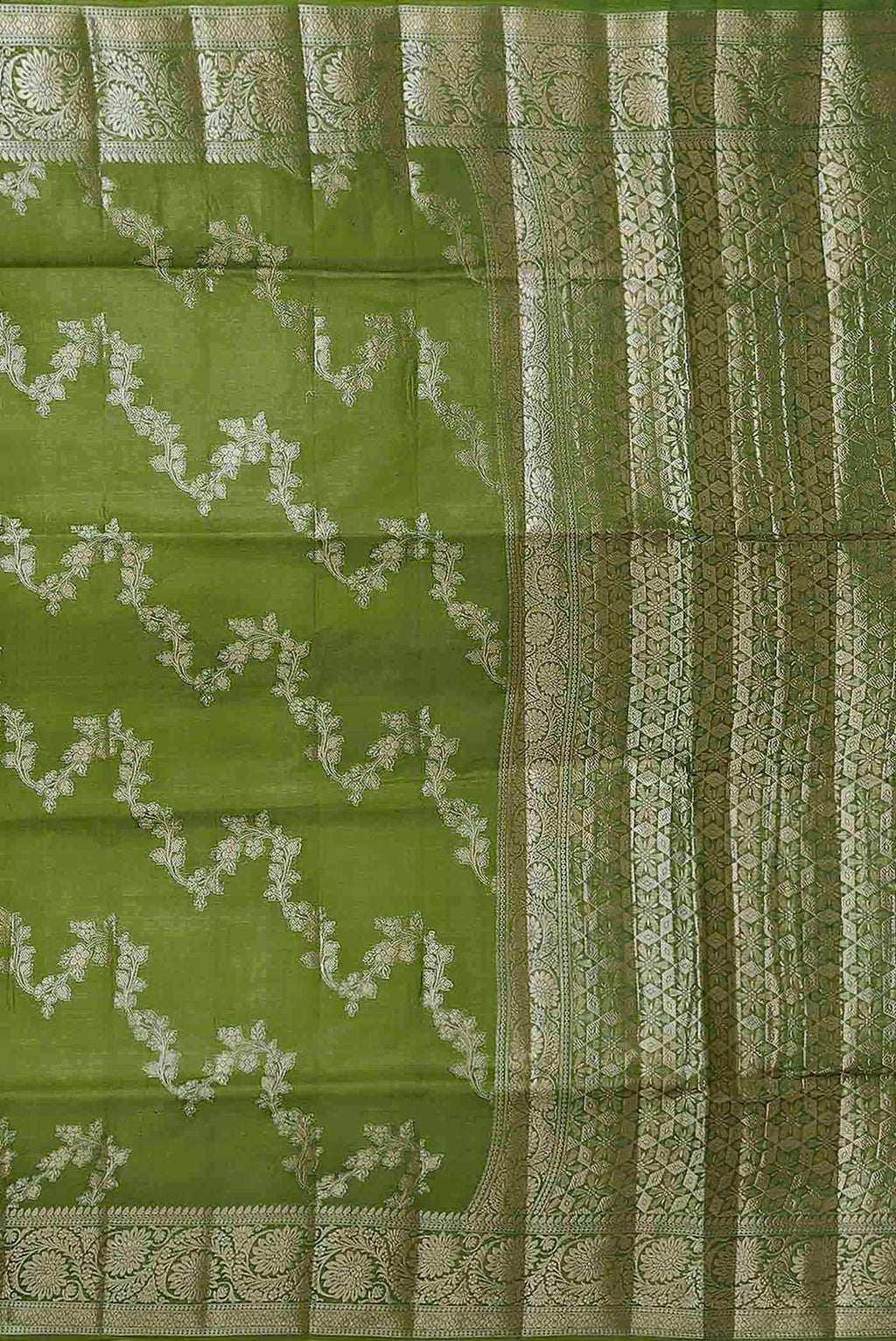 Green Banarasi Raw Silk Saree