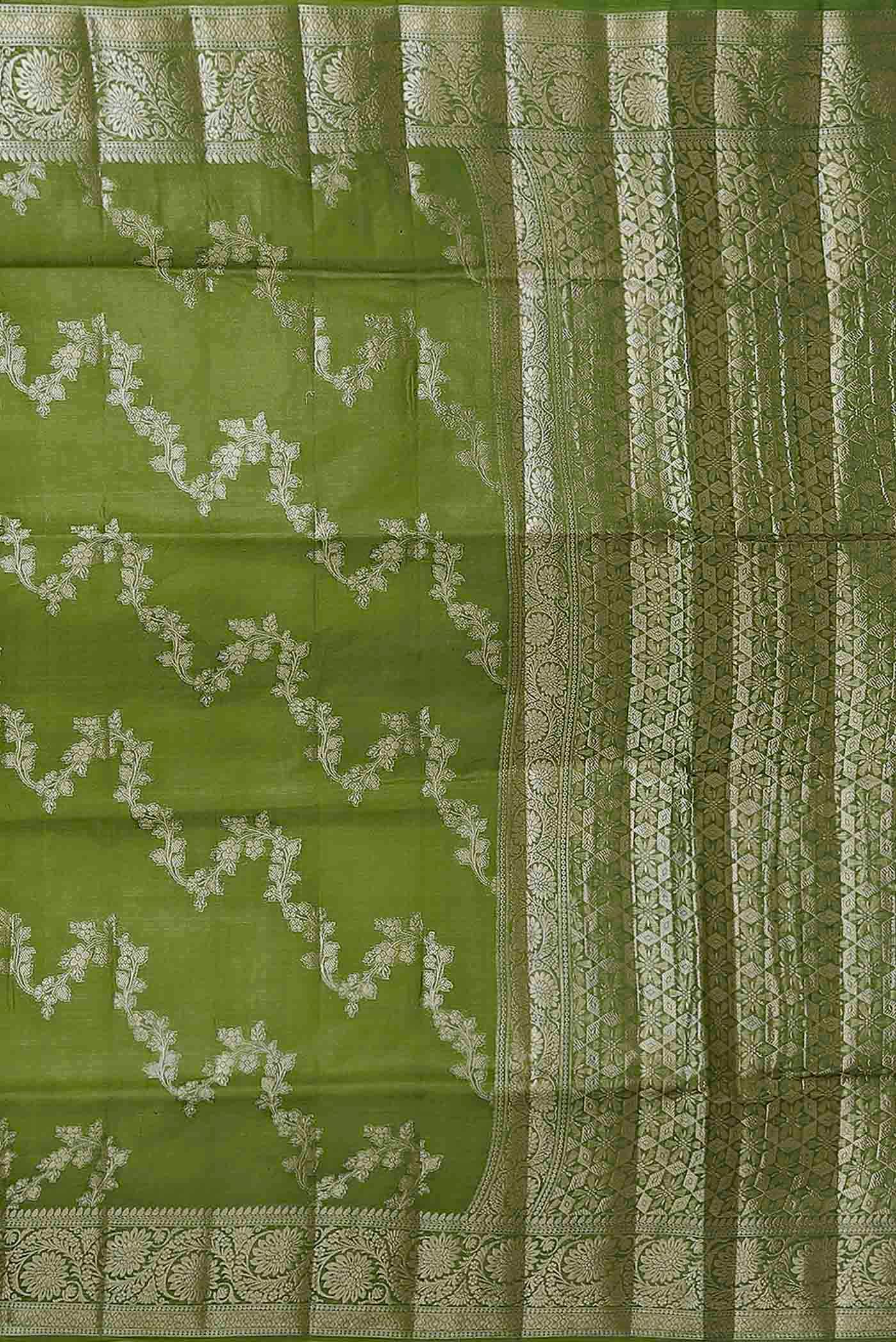 Green Banarasi Raw Silk Saree