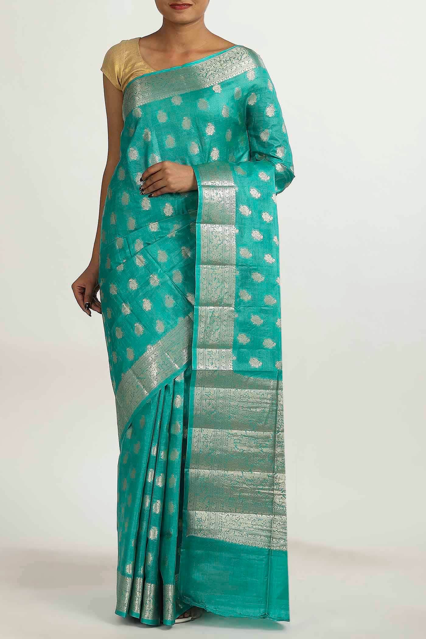 Blue Banarasi Raw Silk Saree