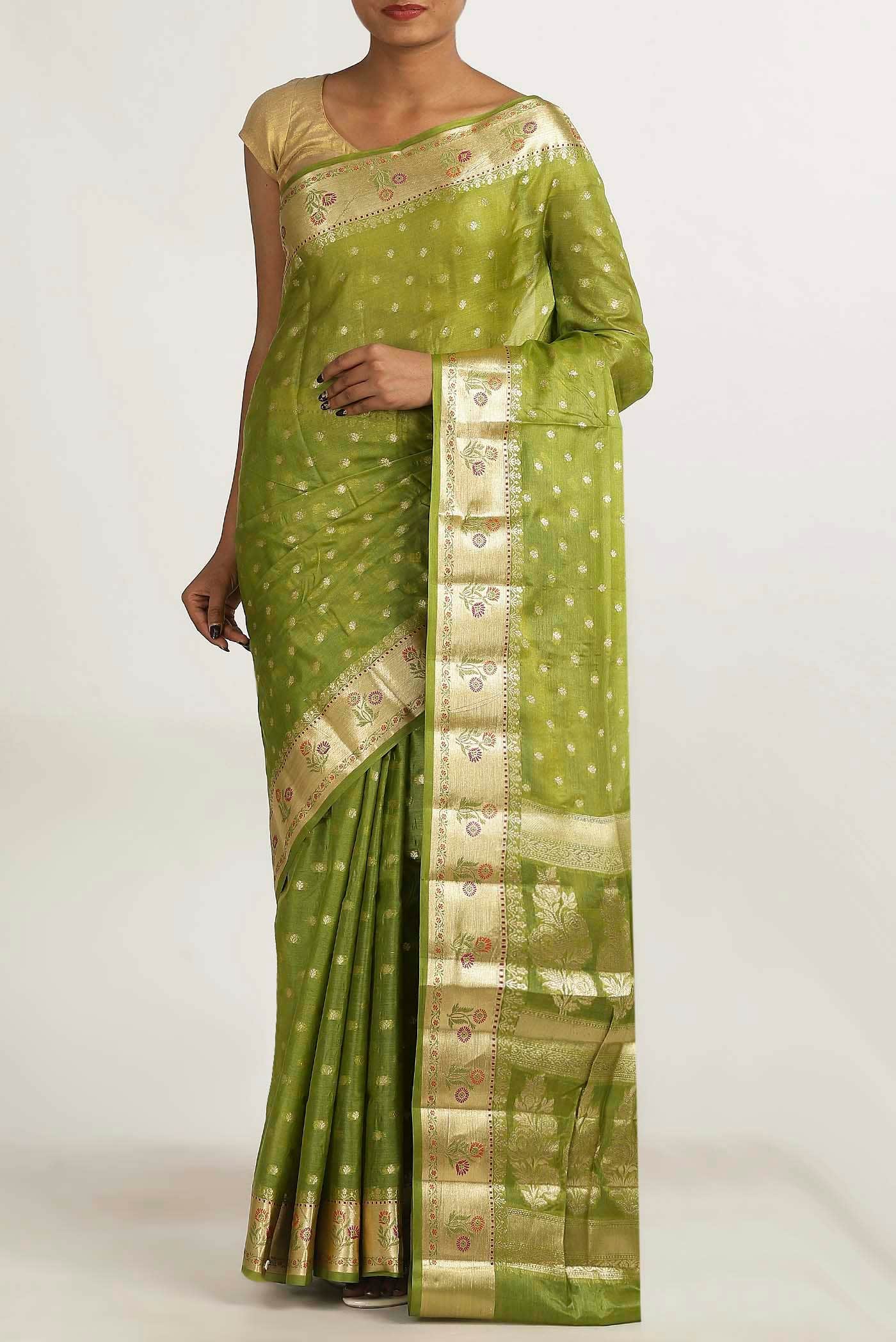 Green Banarasi Raw Silk Saree