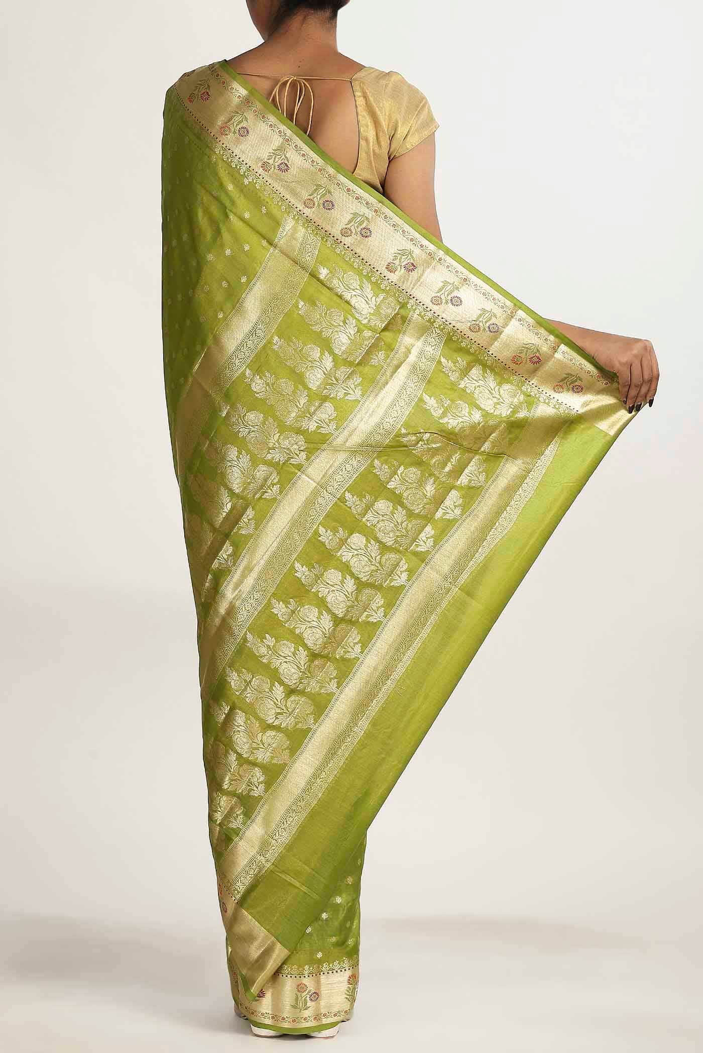 Green Banarasi Raw Silk Saree