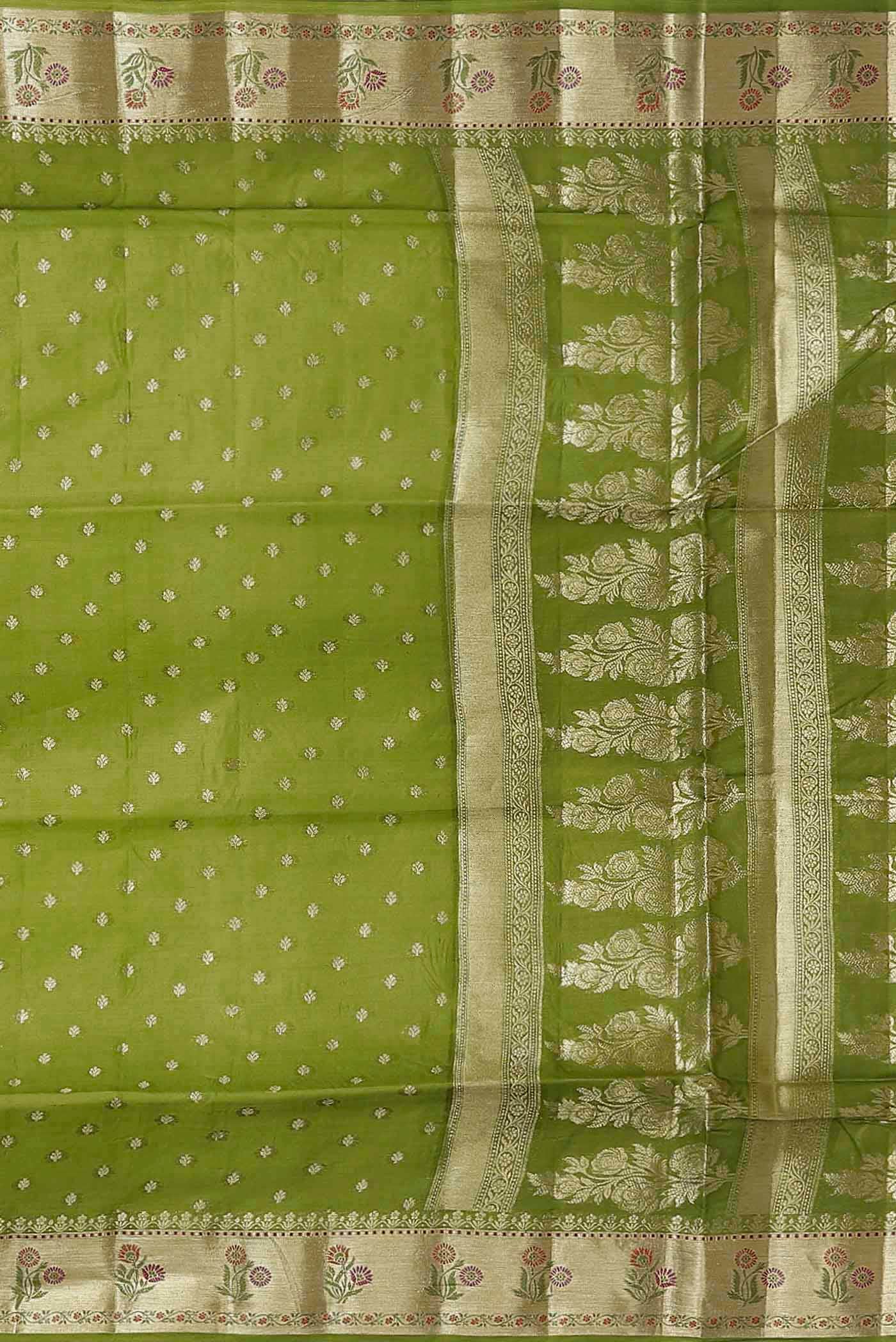 Green Banarasi Raw Silk Saree