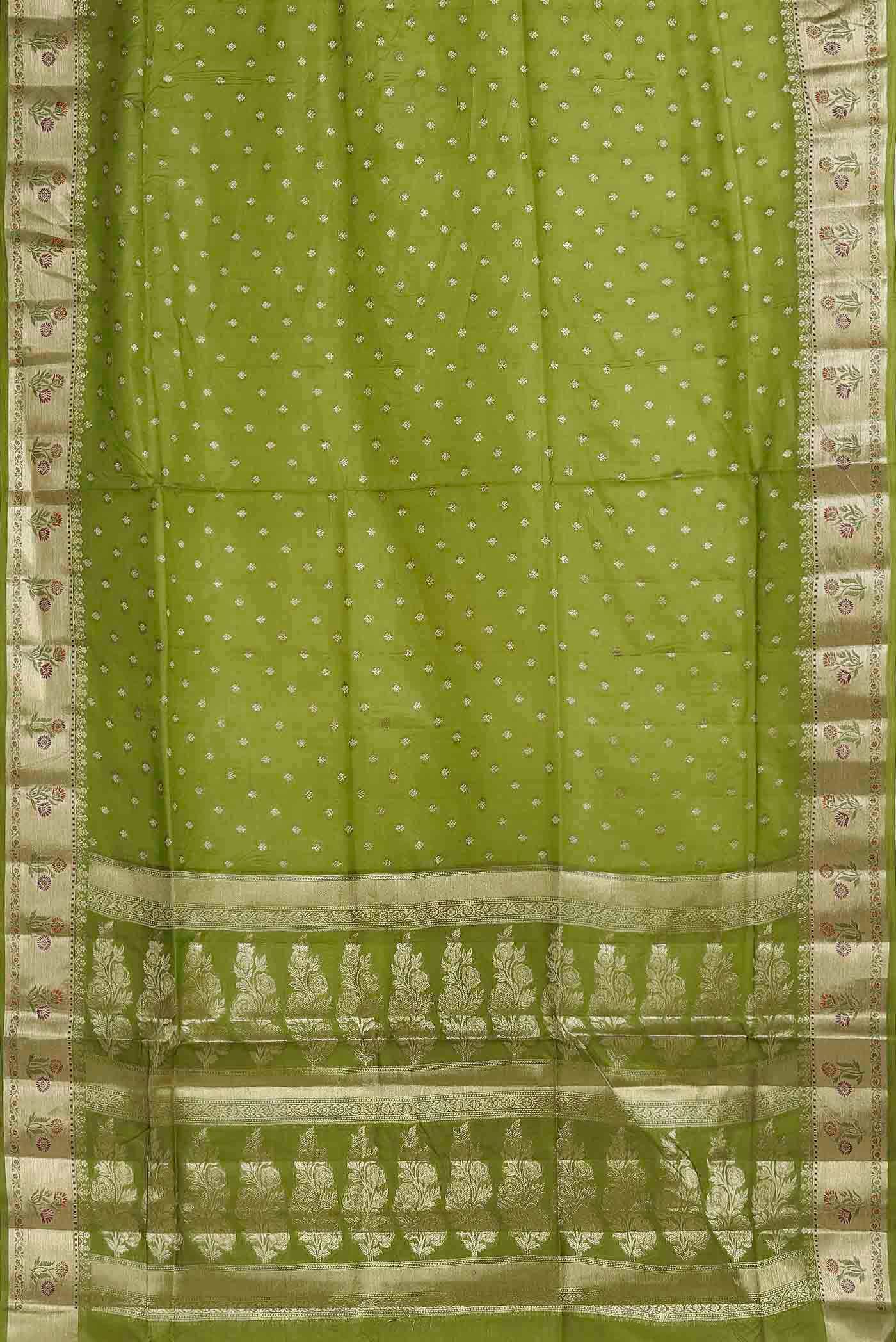 Green Banarasi Raw Silk Saree