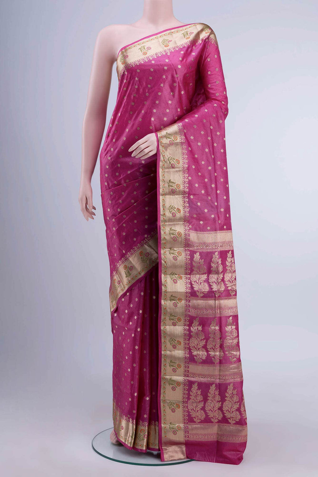 Rose pink Tussar Silk Saree
