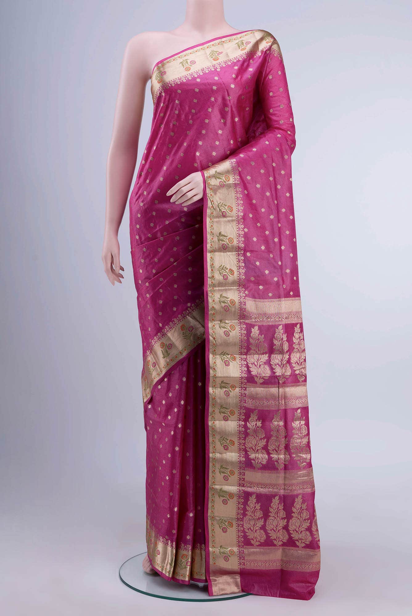 Rose pink Tussar Silk Saree