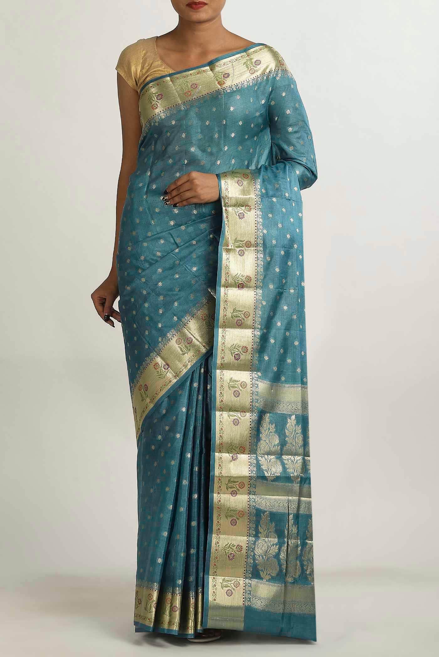 Blue Banarasi Tussar Silk Saree