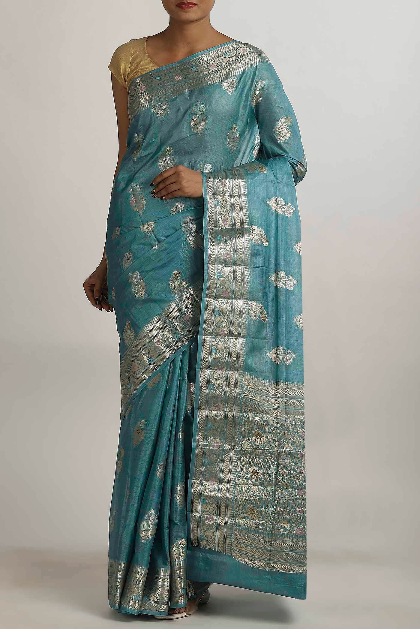 Blue Banarasi Tussar Silk Saree