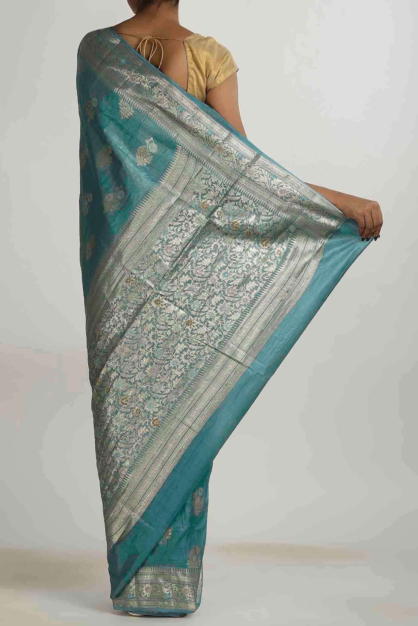 Blue Banarasi Tussar Silk Saree