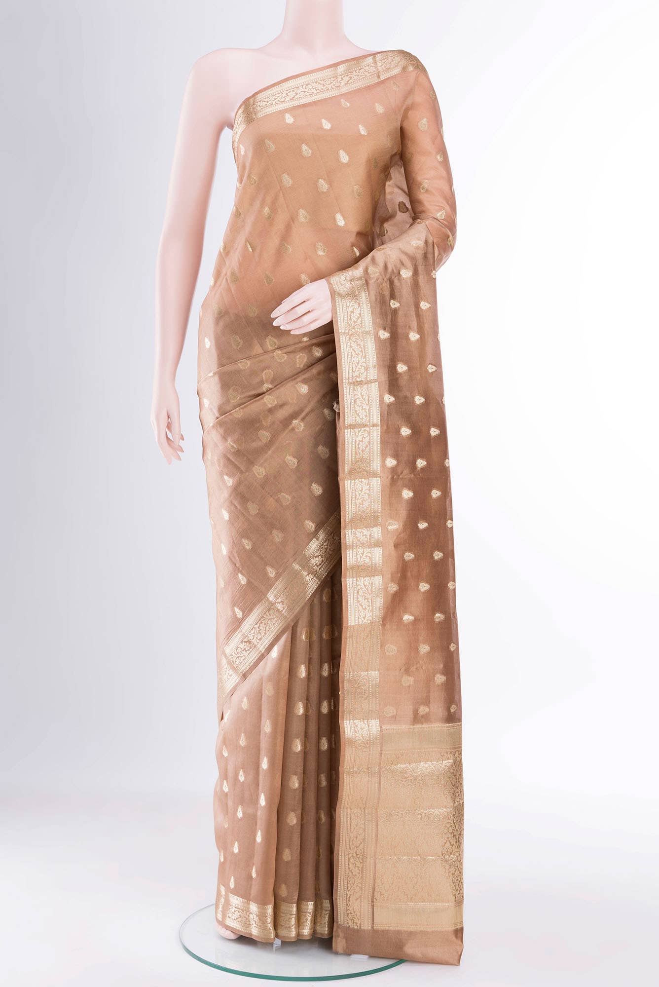 Golden Peach Banarasi Silk Saree