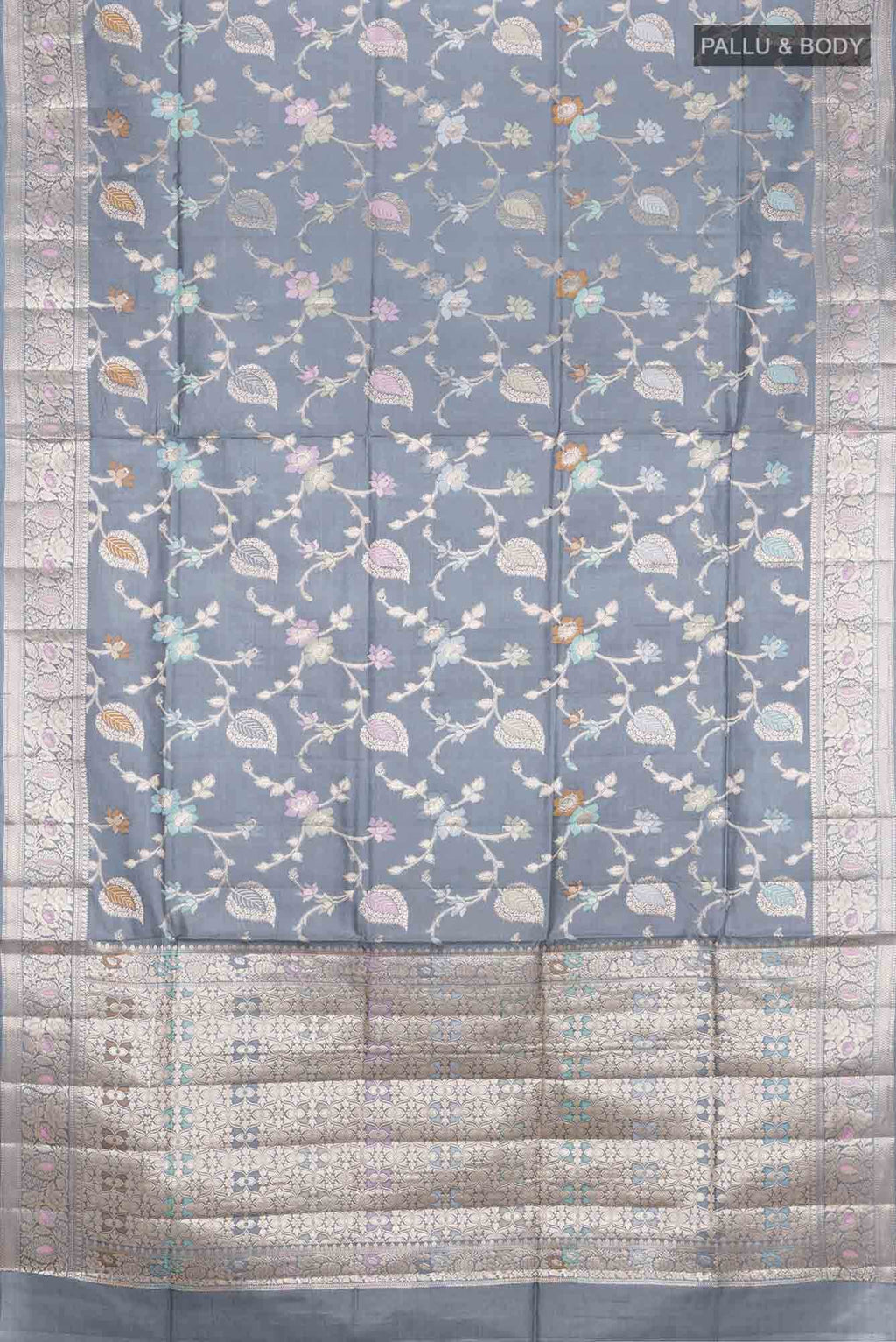 Blue Grey Banarasi Silk Saree