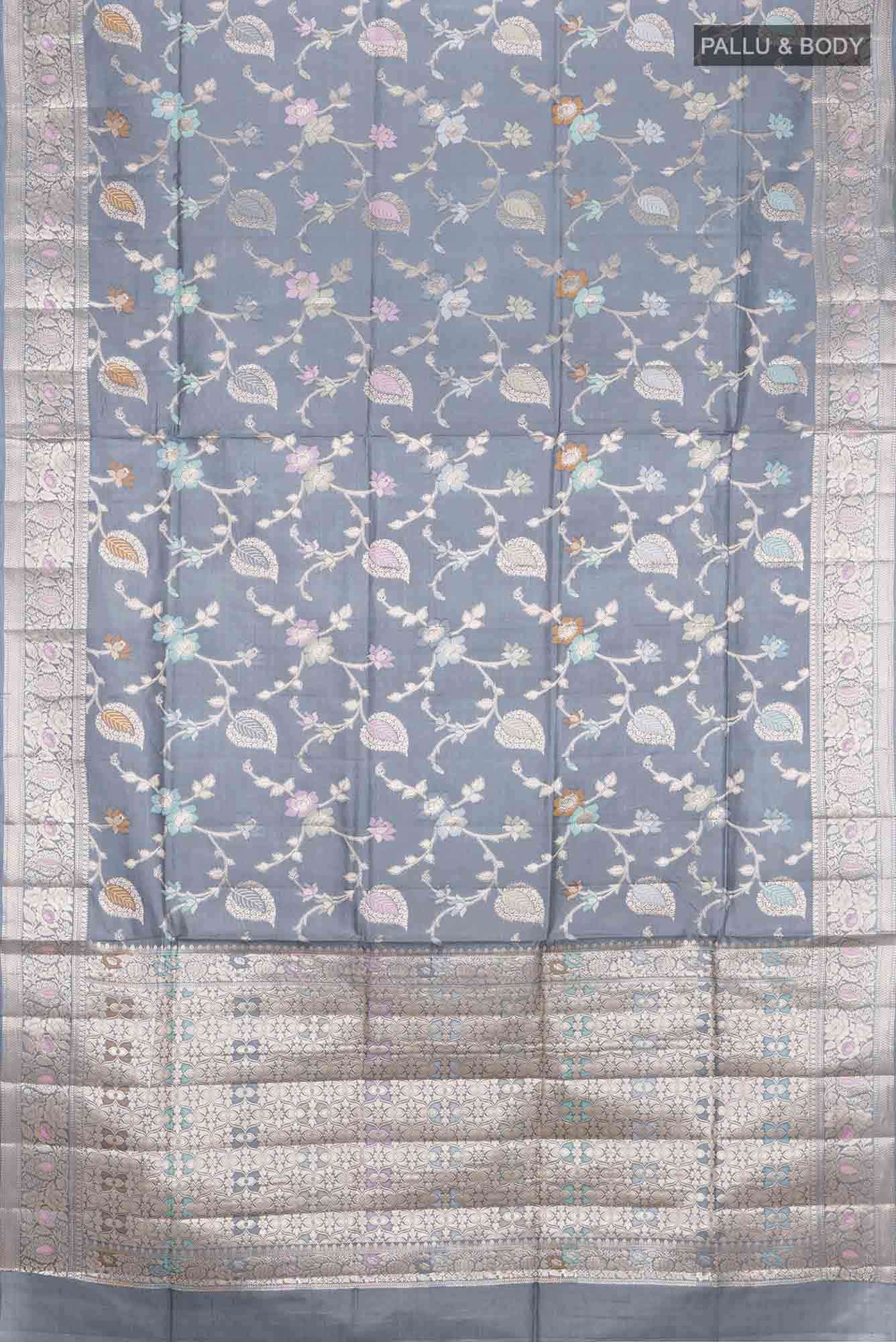 Blue Grey Banarasi Silk Saree