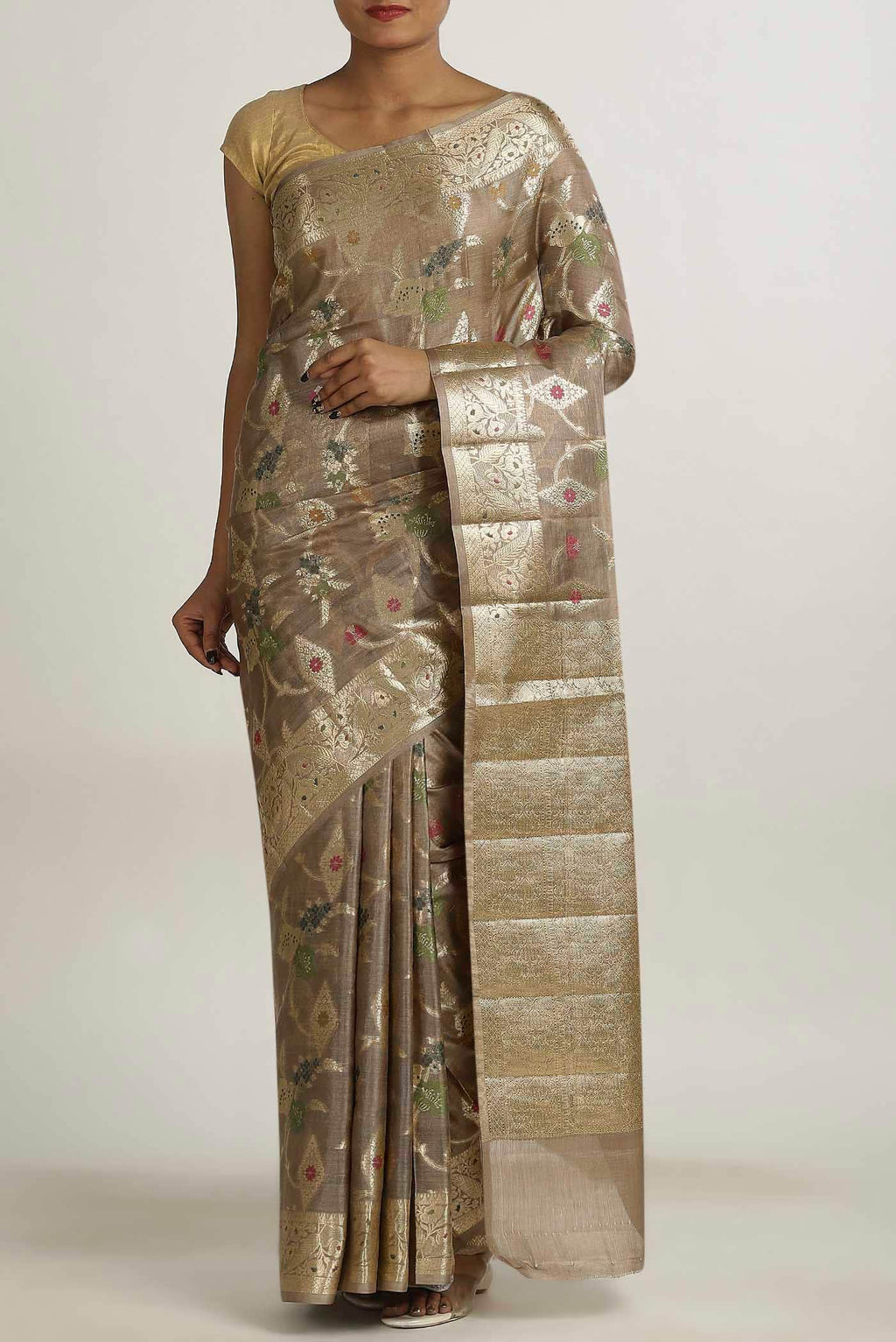 Beige Banarasi Tussar Silk Saree