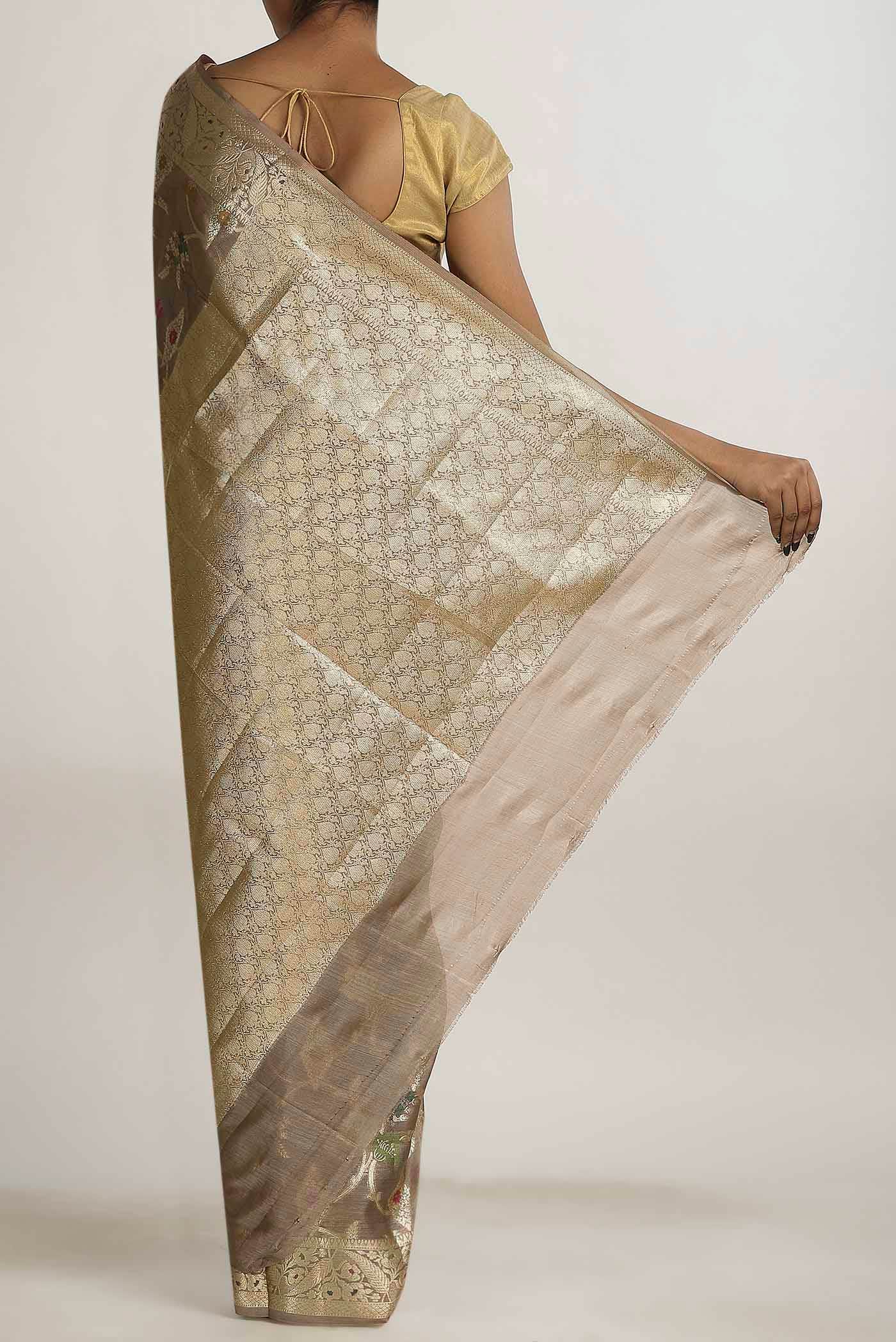Beige Banarasi Tussar Silk Saree