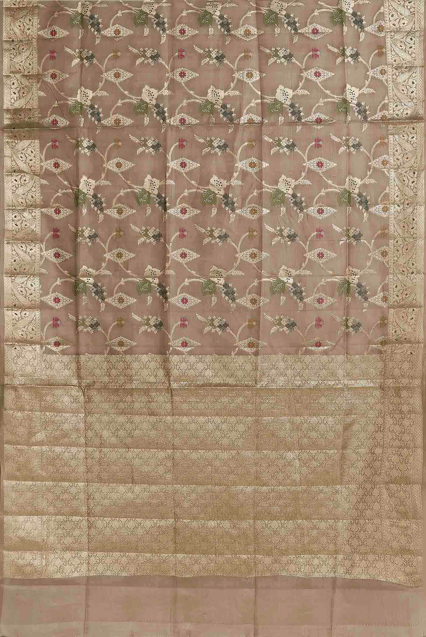 Beige Banarasi Tussar Silk Saree