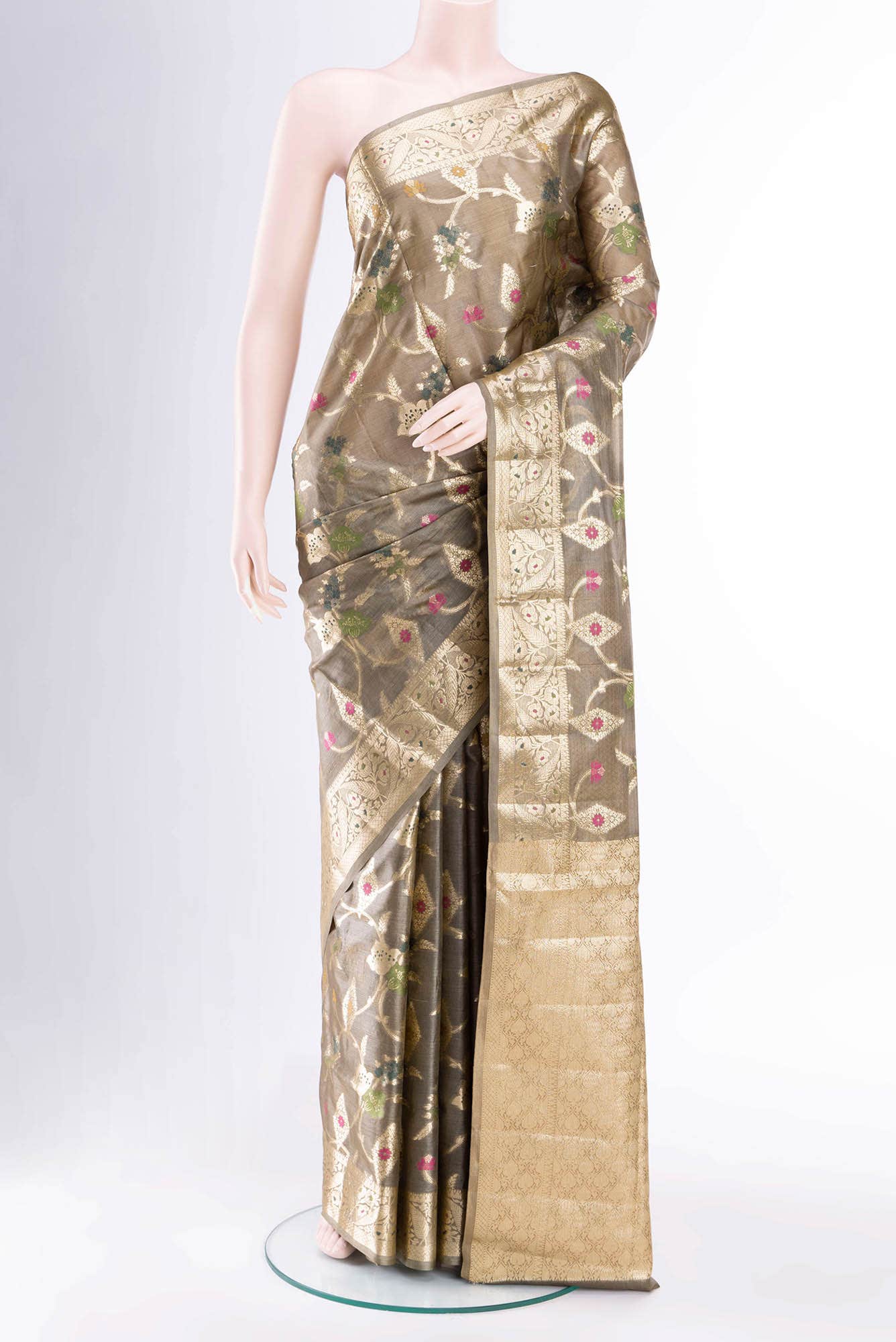 Dark Beige Banarasi Tussar Silk Saree