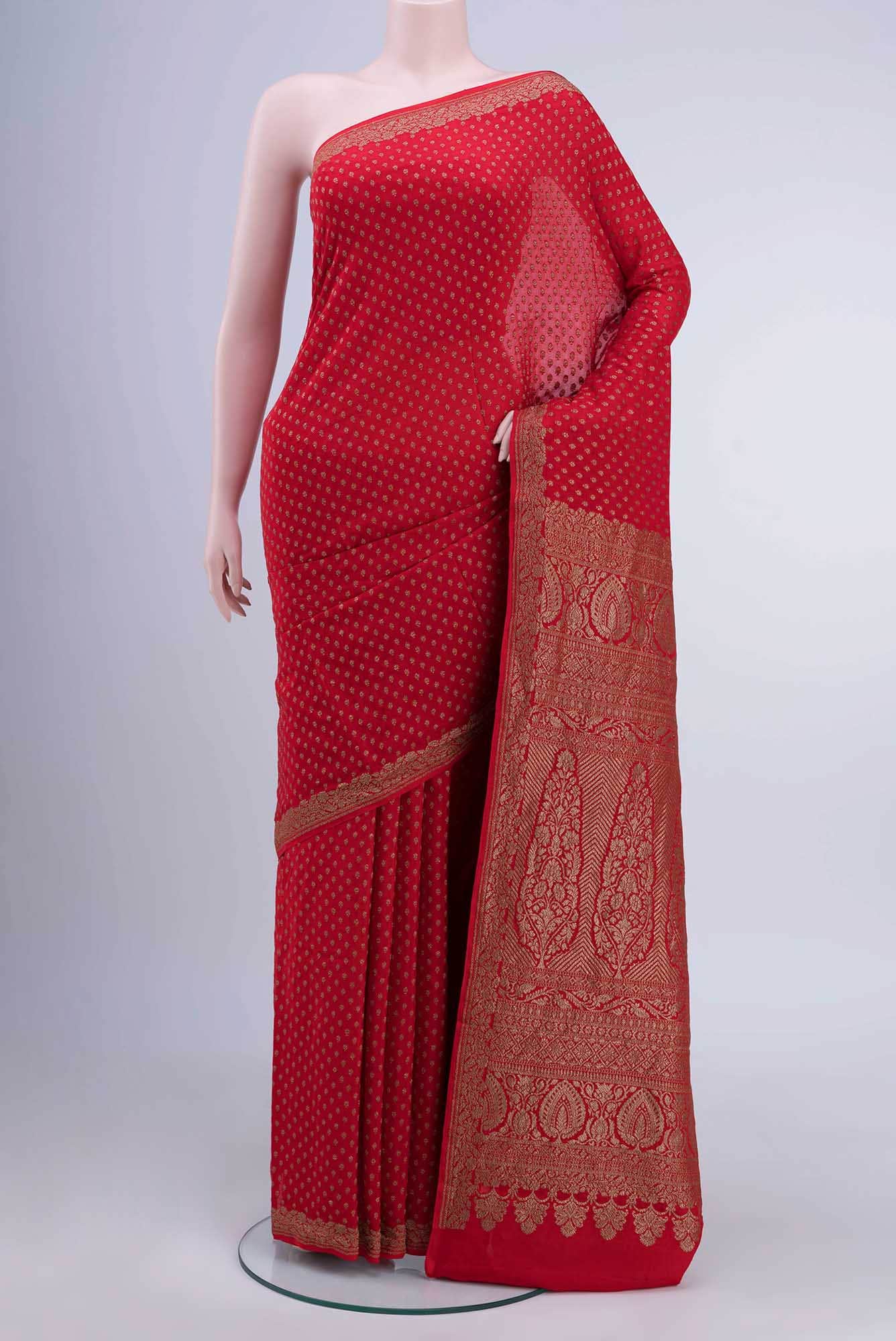 Deep Red Banarasi Georgette Saree