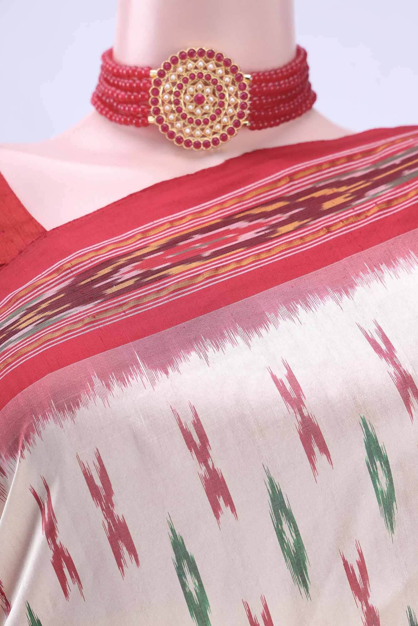 Cream Pochampally Silk Saree