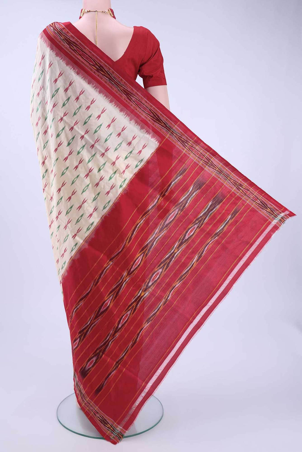 Cream Pochampally Silk Saree