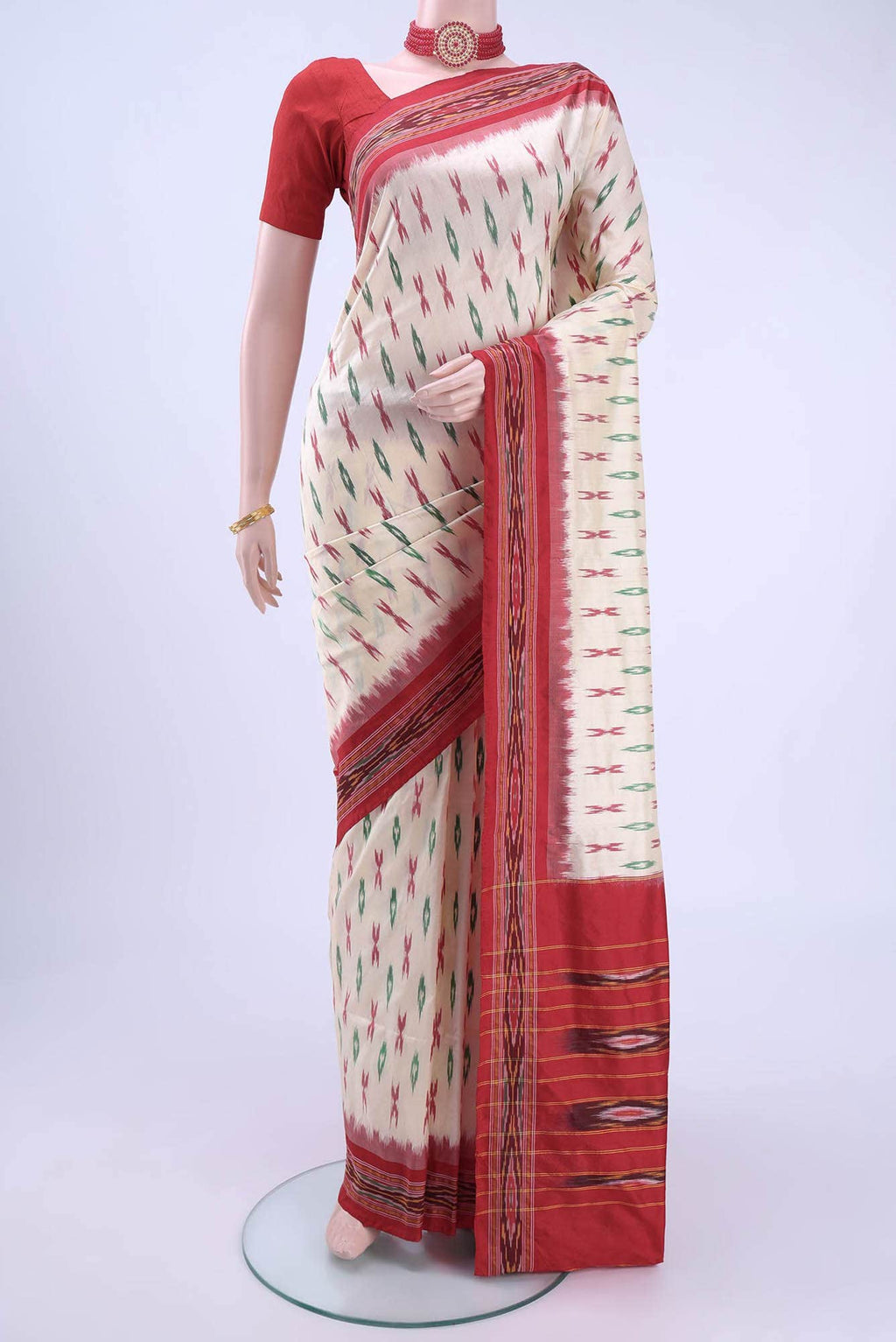 Cream Pochampally Silk Saree