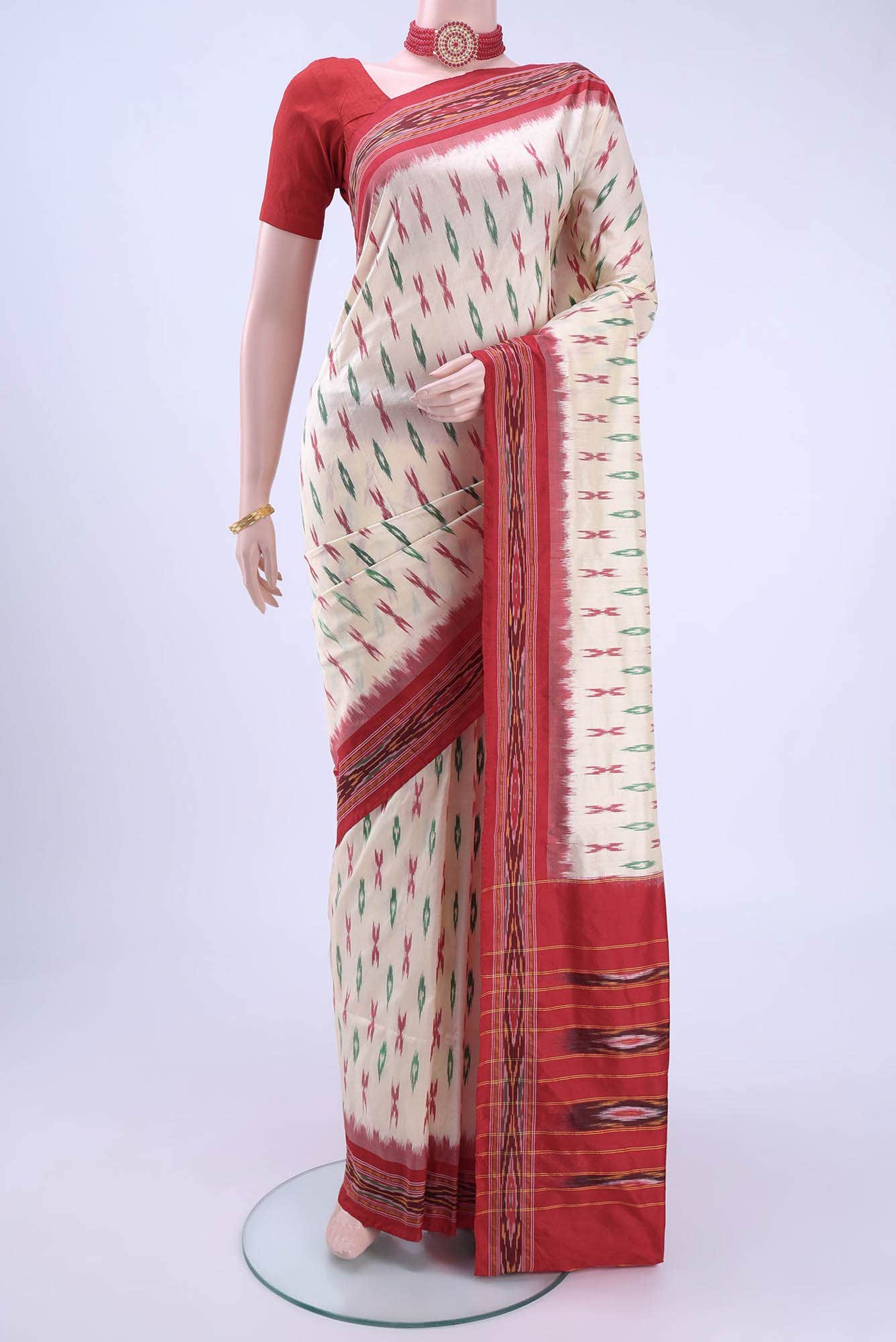 Cream Pochampally Silk Saree
